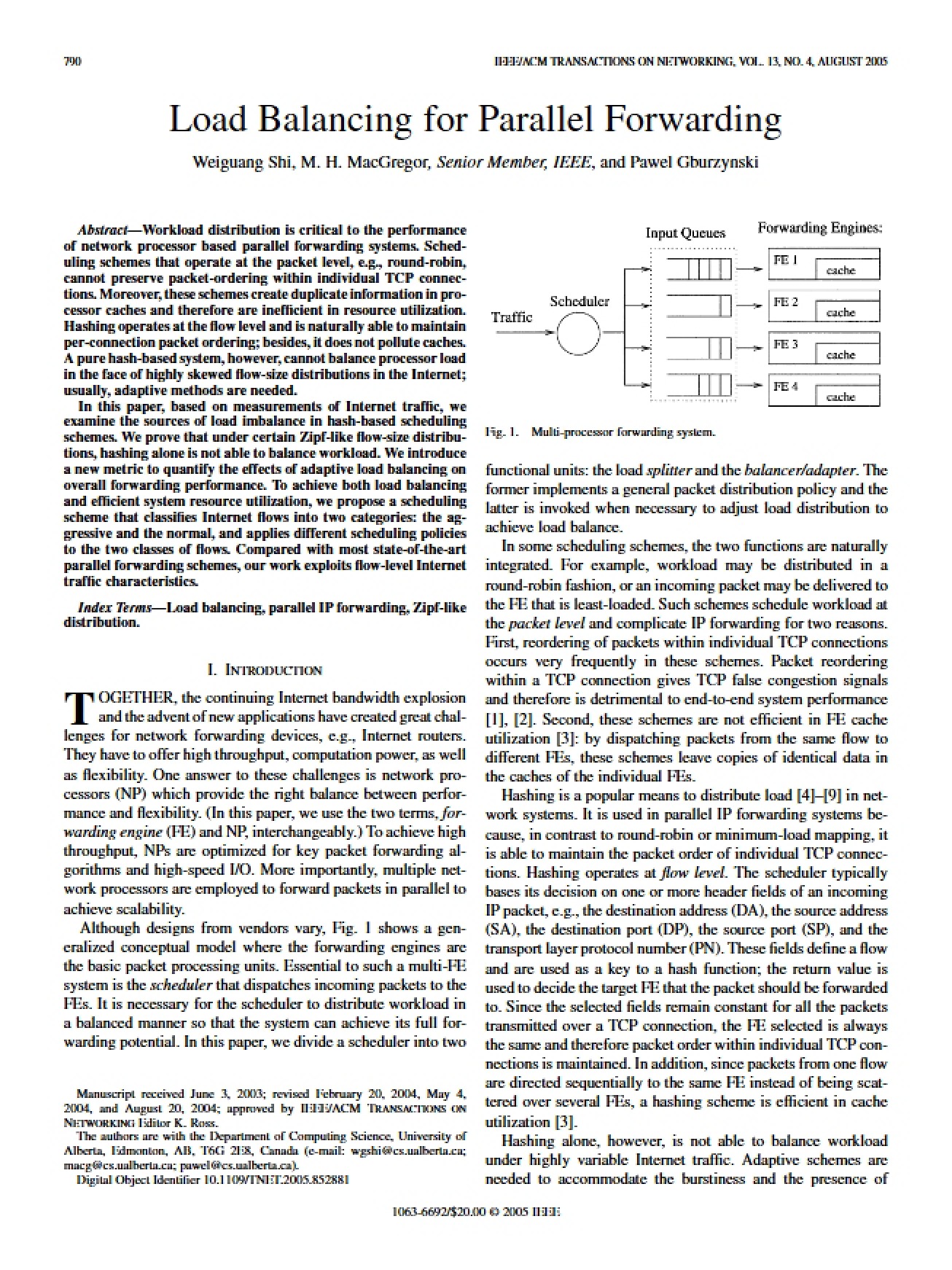 Load Balancing for Parallel Packet Forwarding