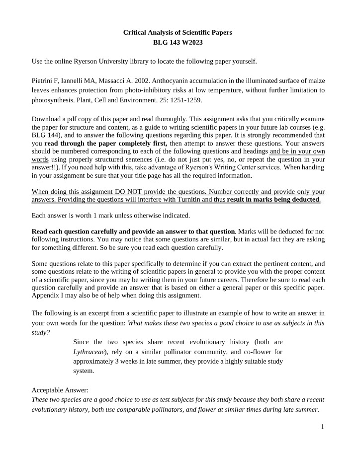 Scientific Papers - Critical Analysis
