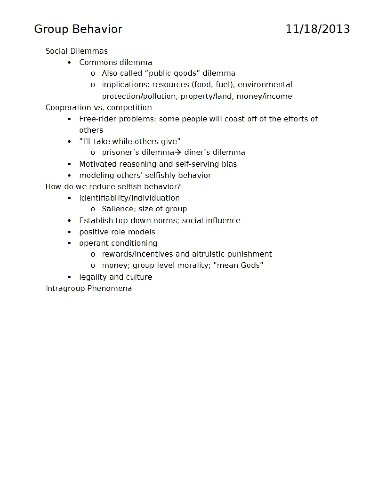 Behavior in Groups