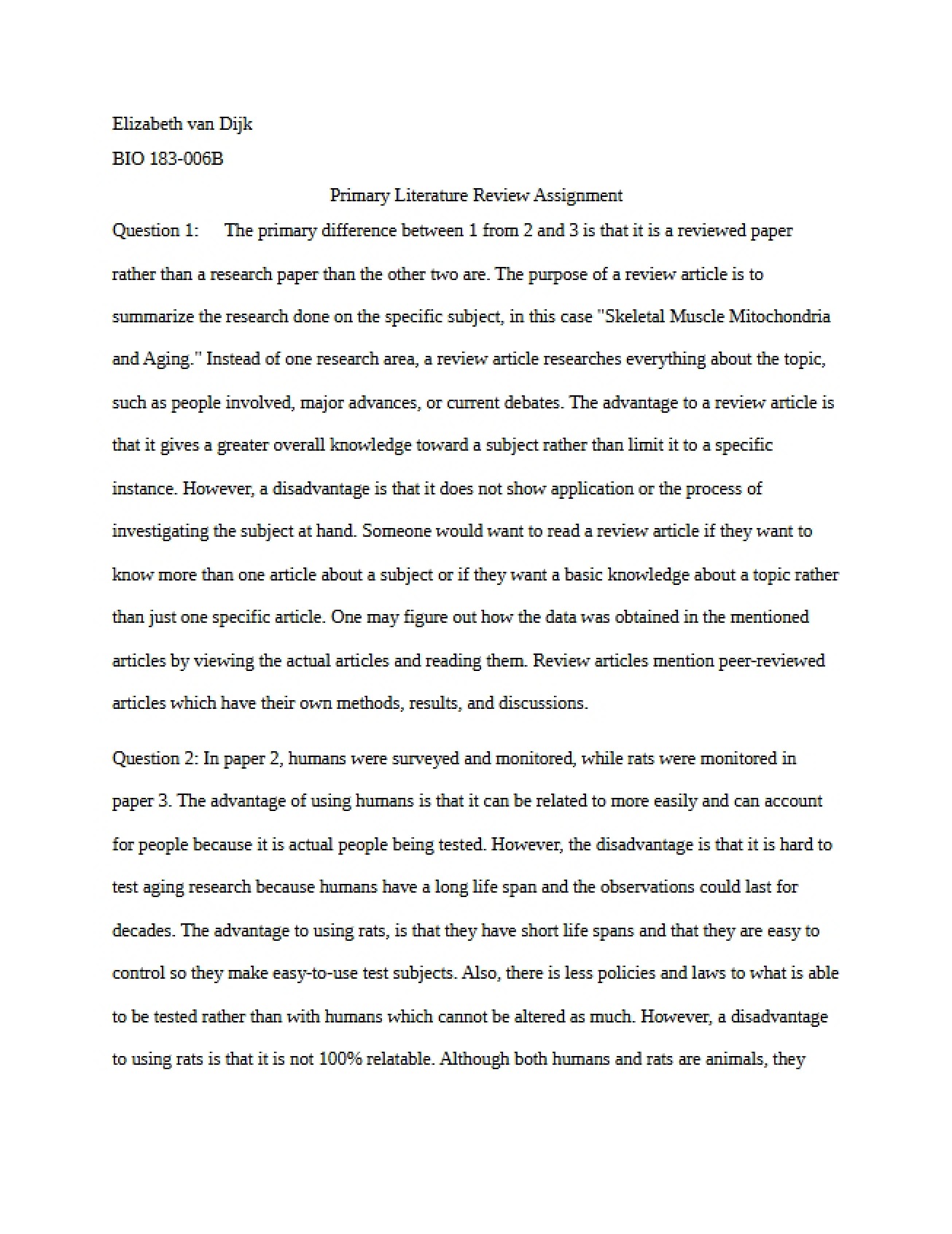 Assignment on Primary Literature