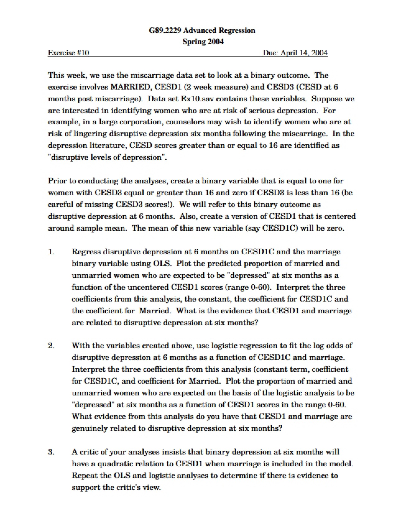 Regression Exercise Set 10