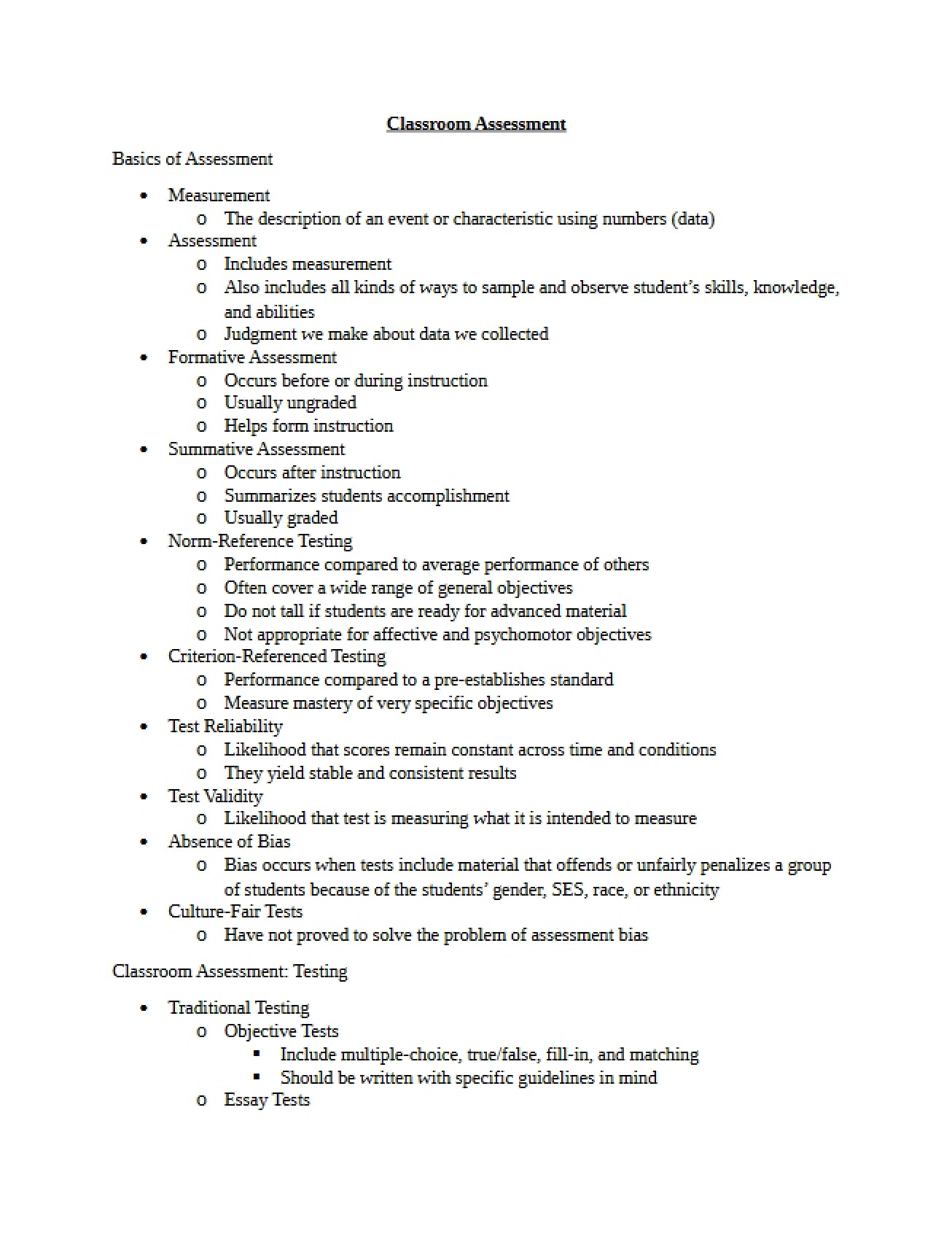 Classroom Assessment Test 3