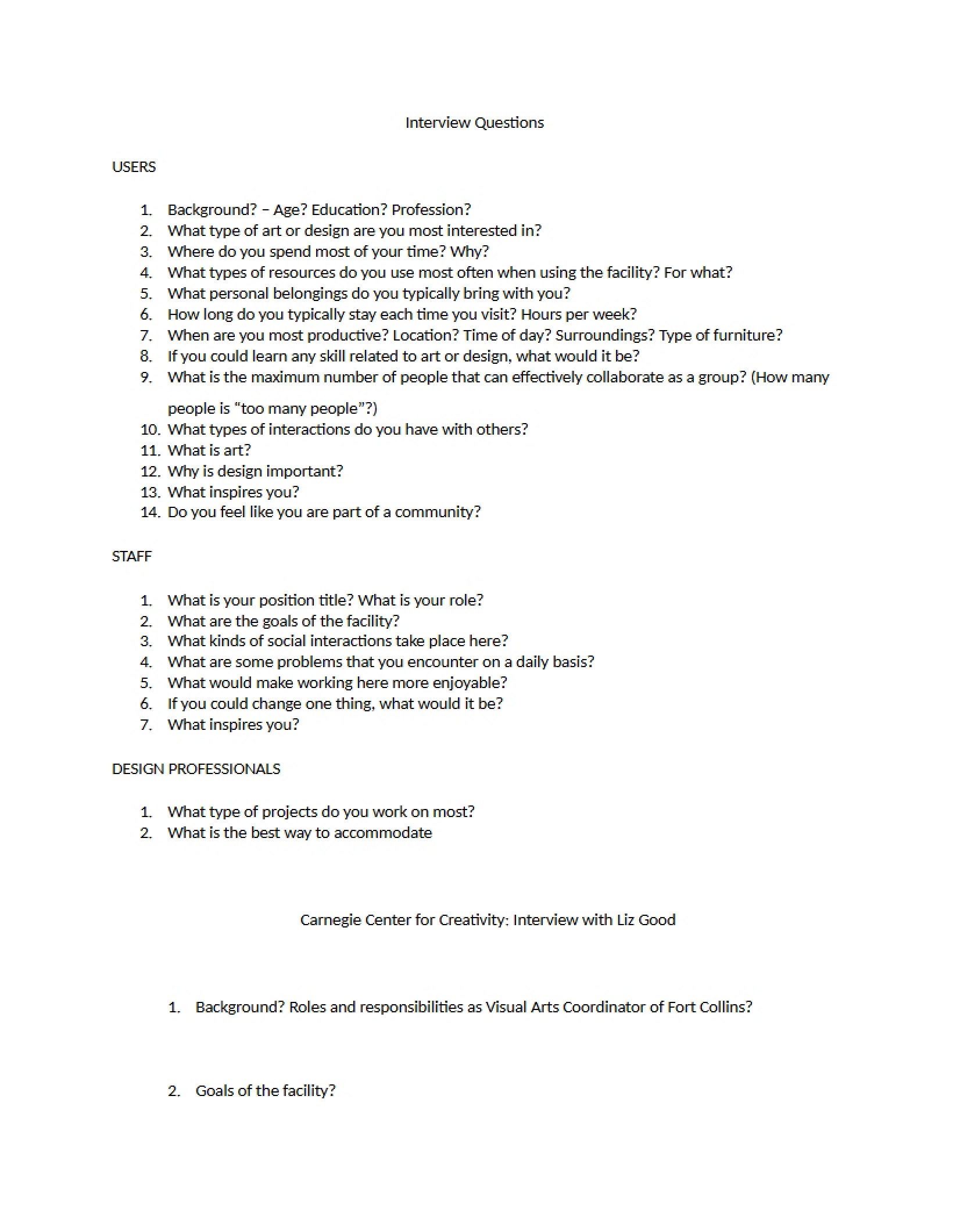 Questions for Interviews