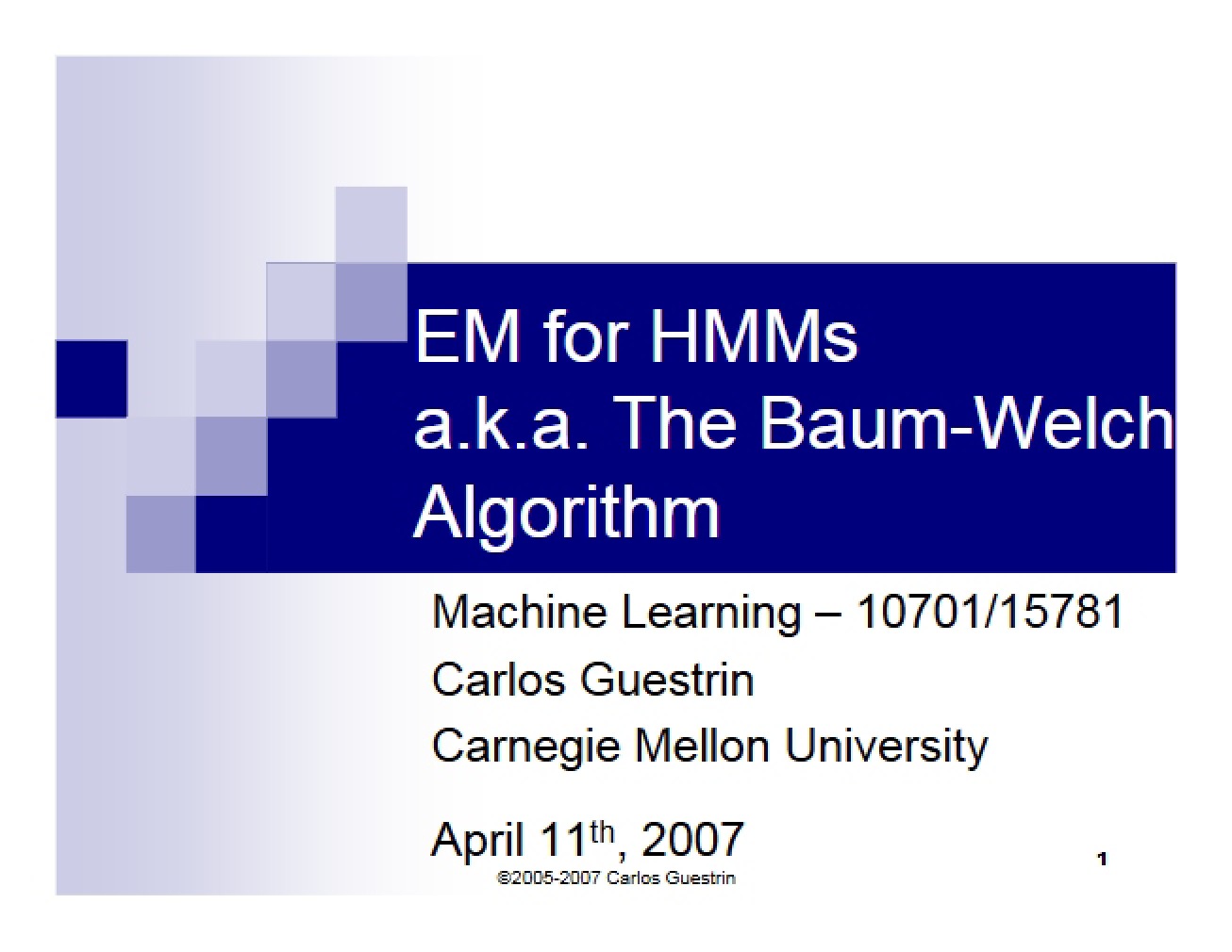 Baum-Welch Algorithm for HMMs