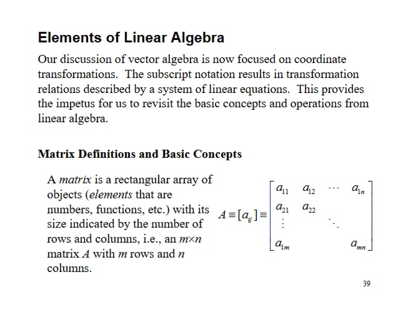 Introduction to the Elements of Linear Algebra