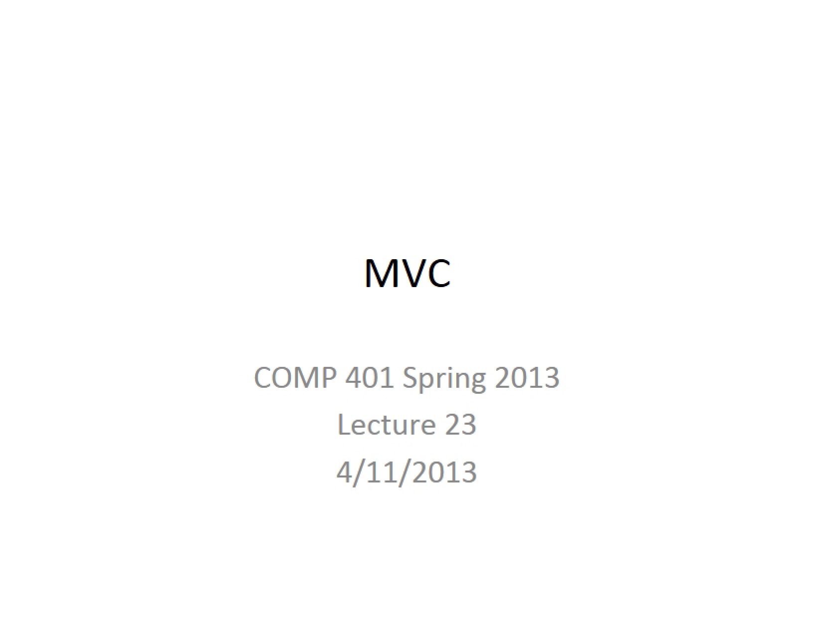 Lecture 23 MVC Part Two