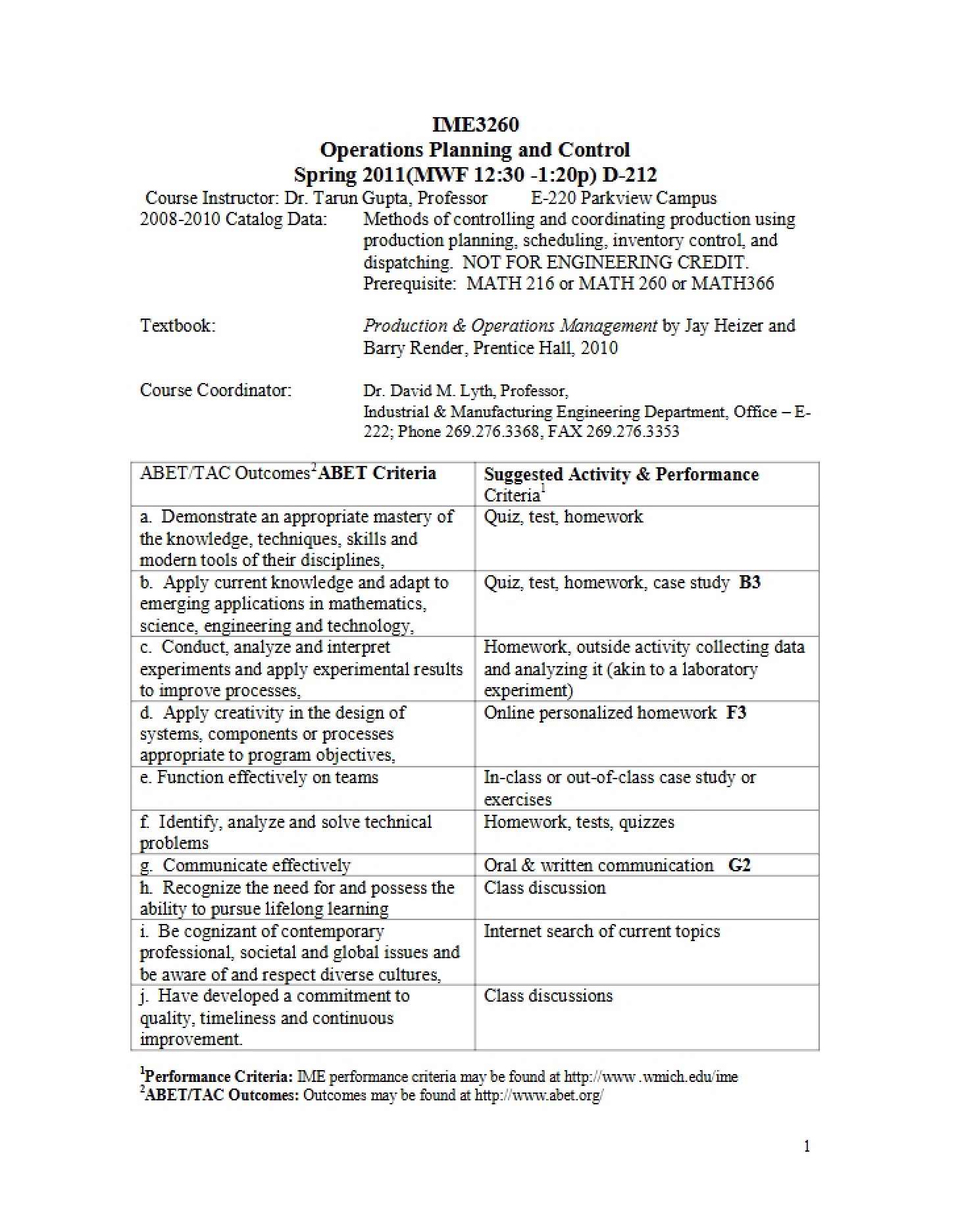 Class Syllabus
