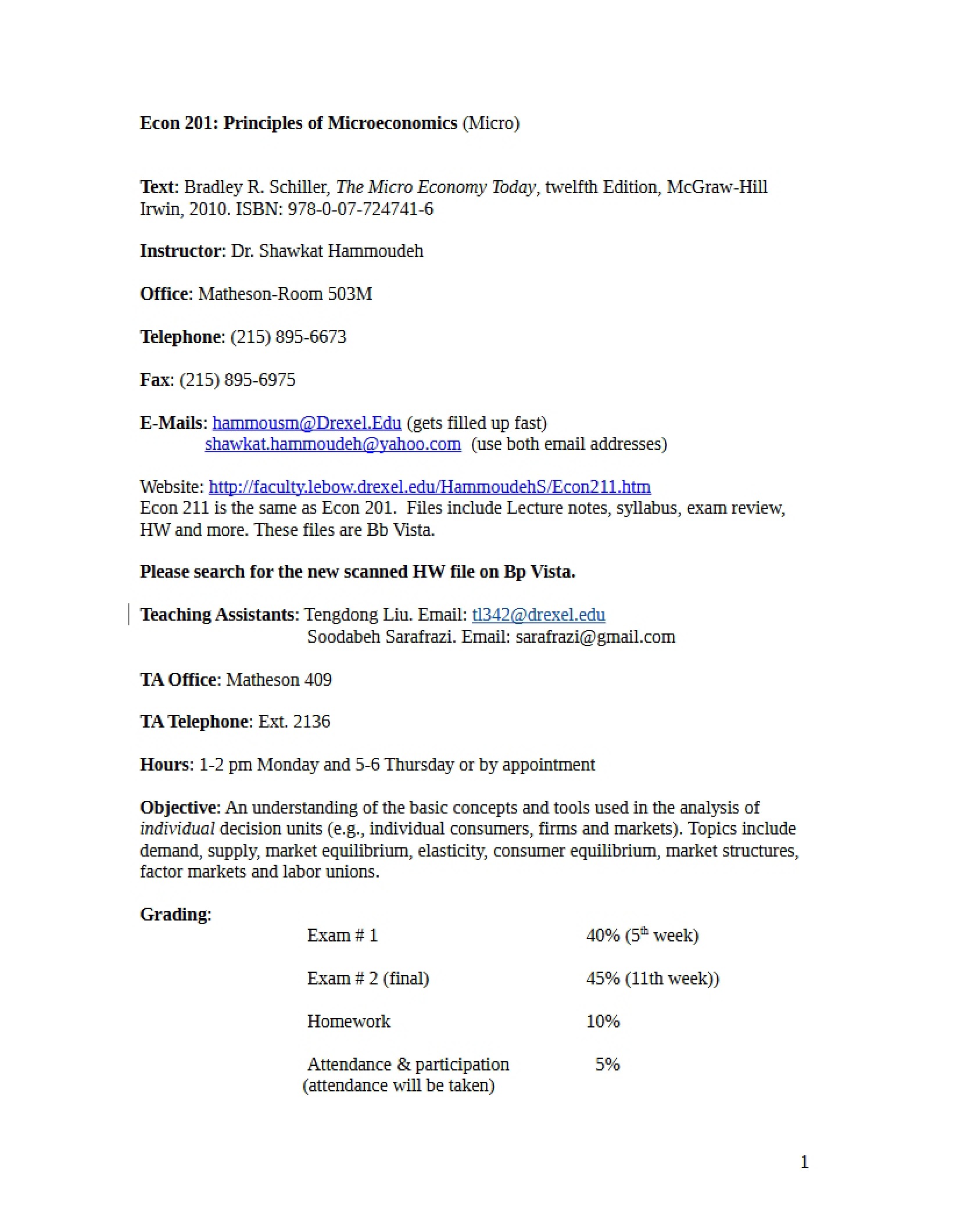 Principles of Economics Syllabus