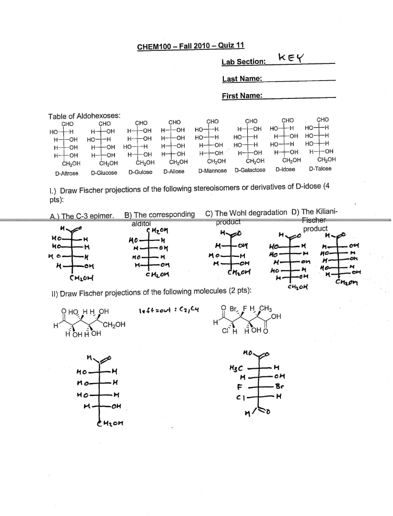 Answer Key Quiz 11