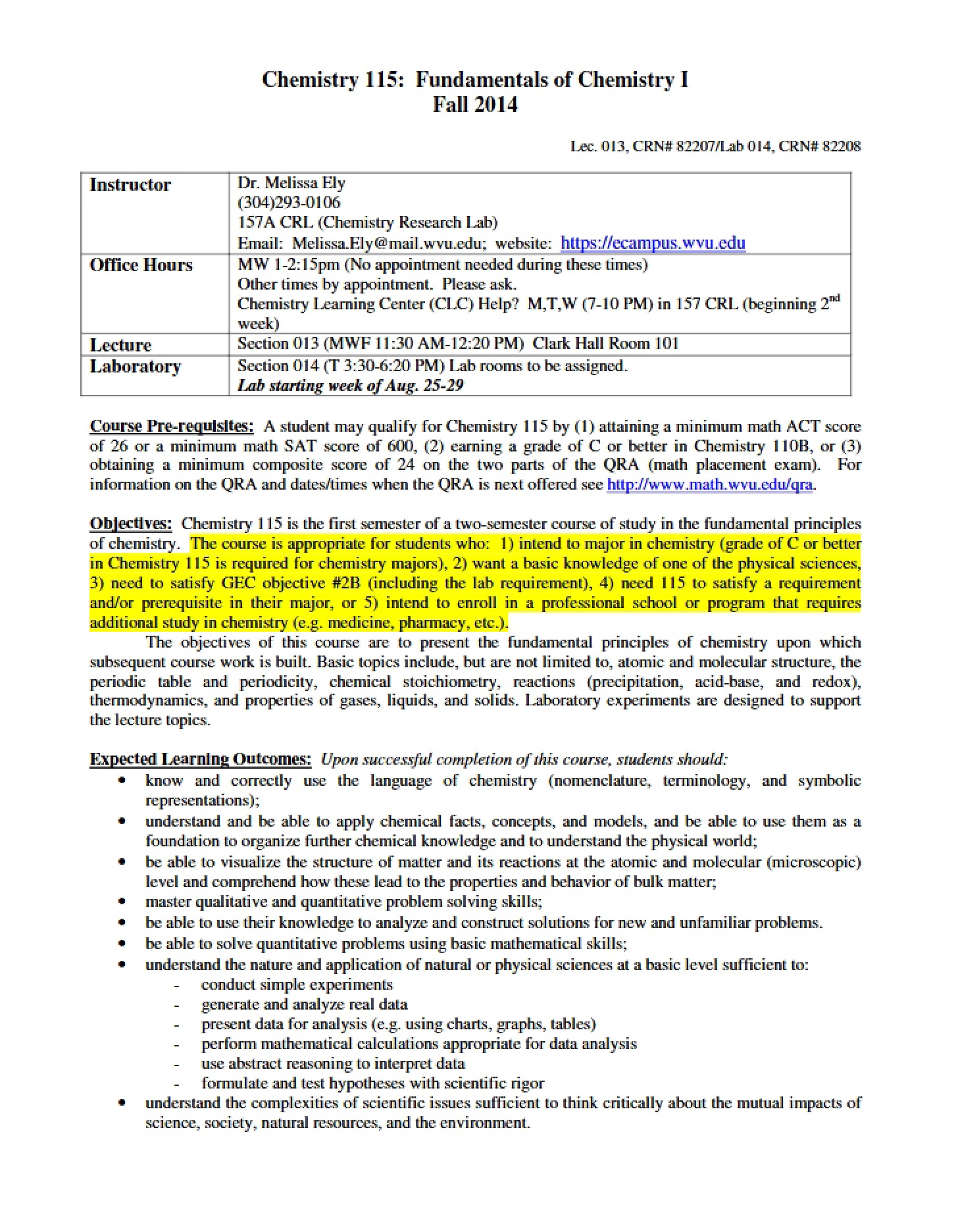 Syllabus Chem 115 (Fall 2014)