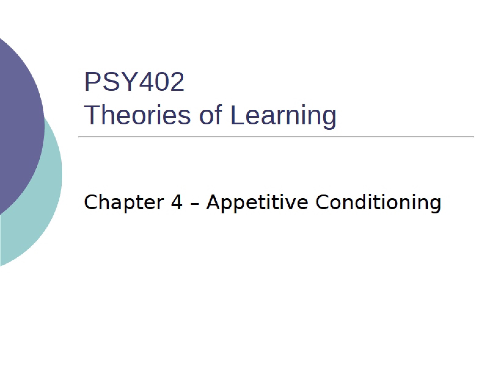 Conditioning of Appetite (Chapter 4)