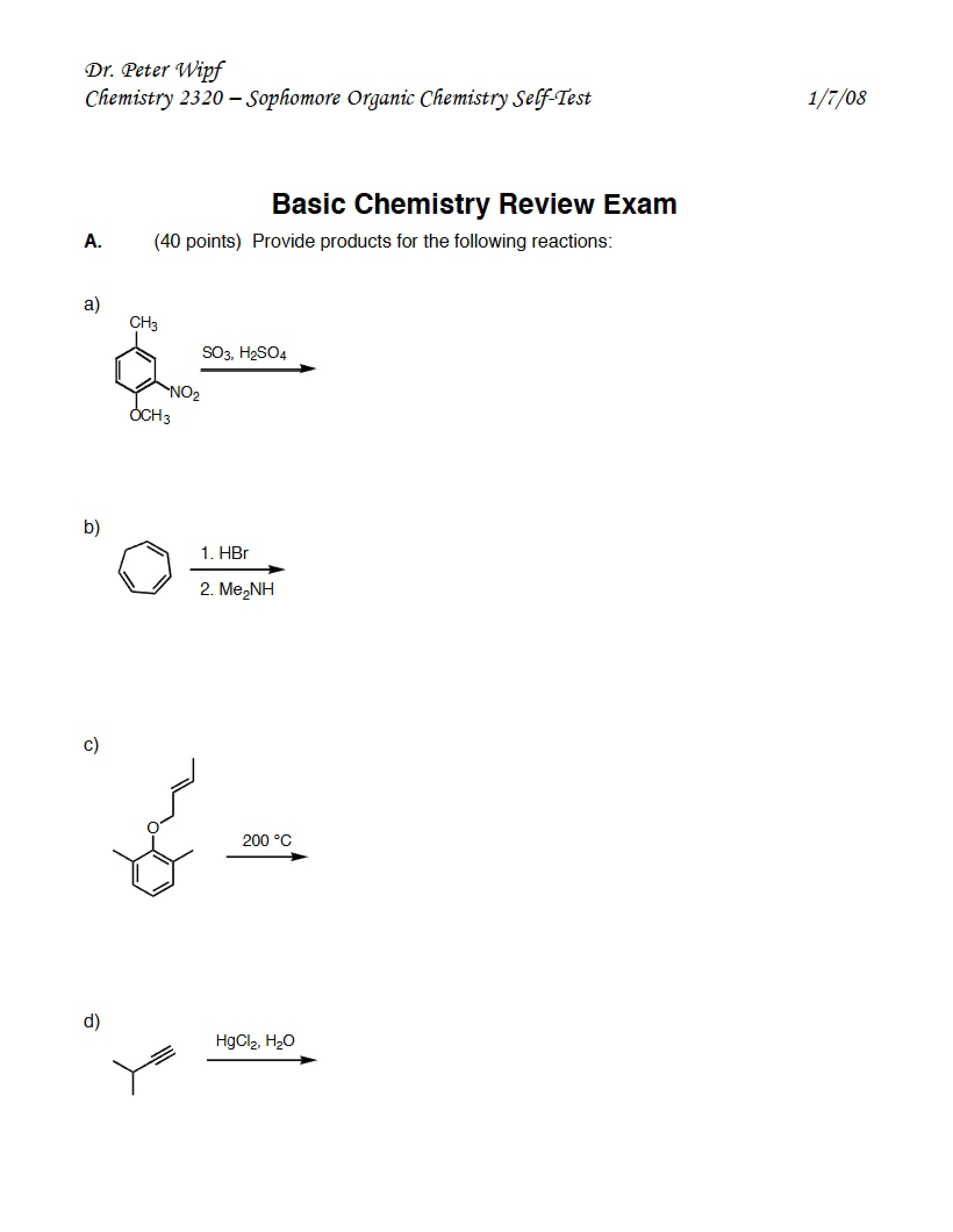 Review Exam for Basic Chemistry