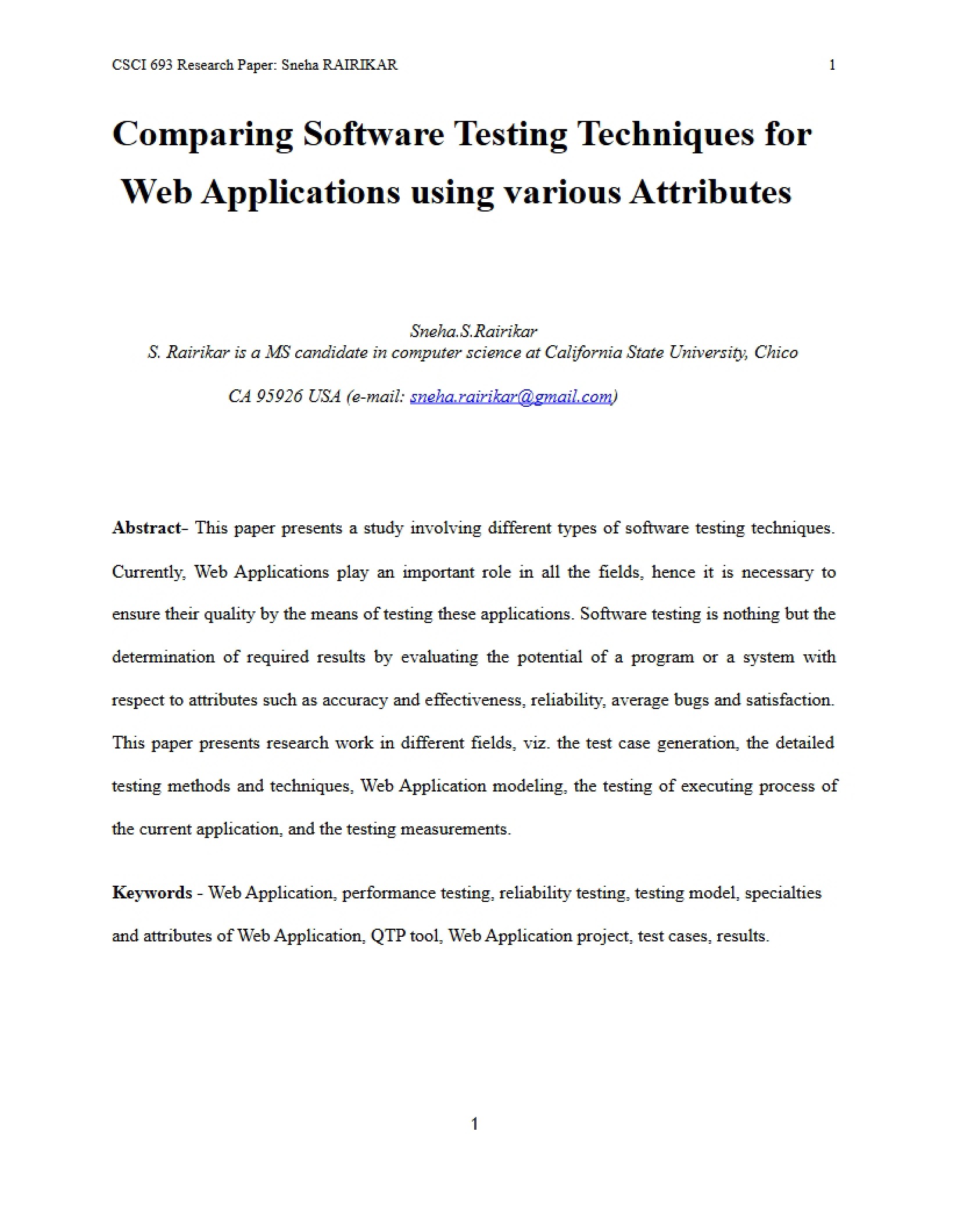 Testing Techniques for Web Applications Comparison