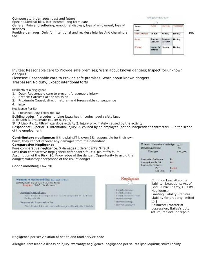 Notes on Negligence and Damages Law