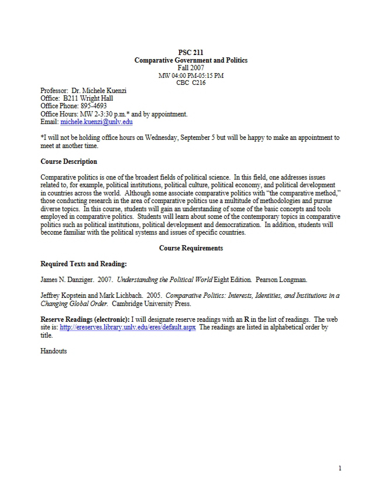 Syllabus for Comparative Government and Politics