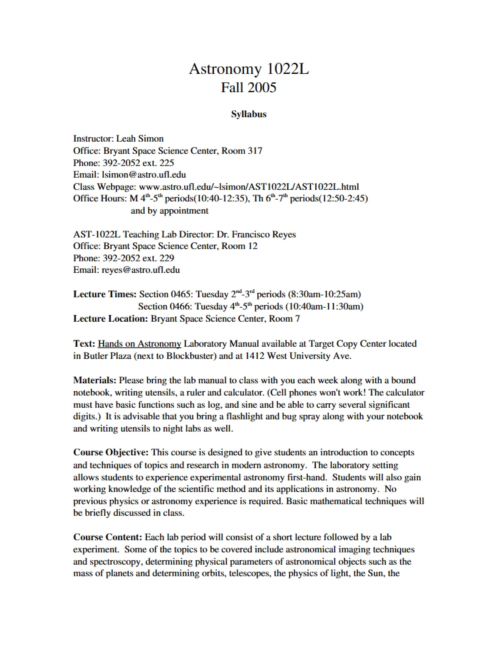 Lab Course Syllabus