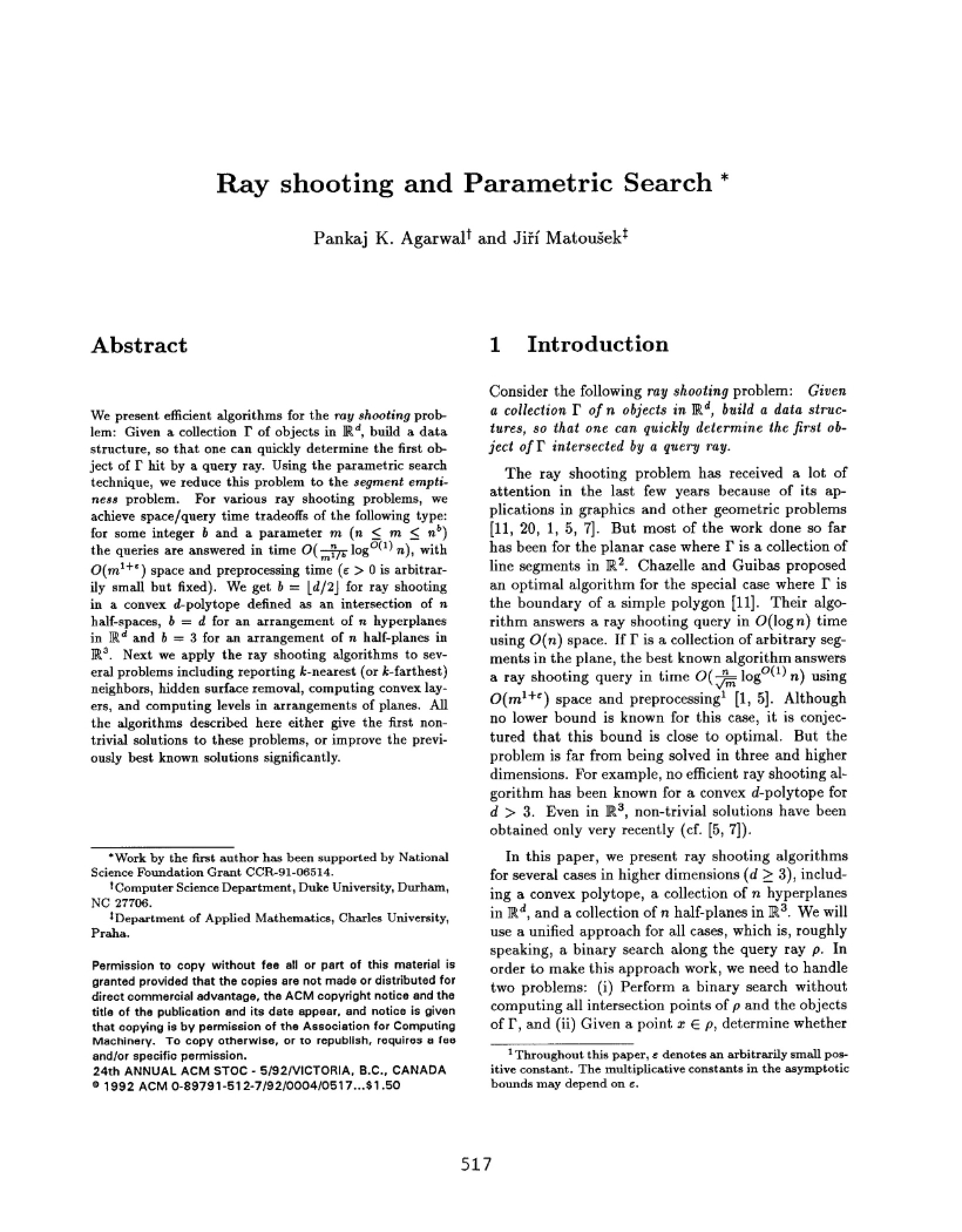 Parametric Search and Ray Shooting