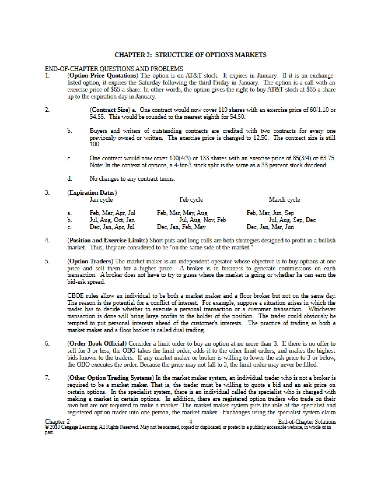 Options Markets Structure (Chapter 2)