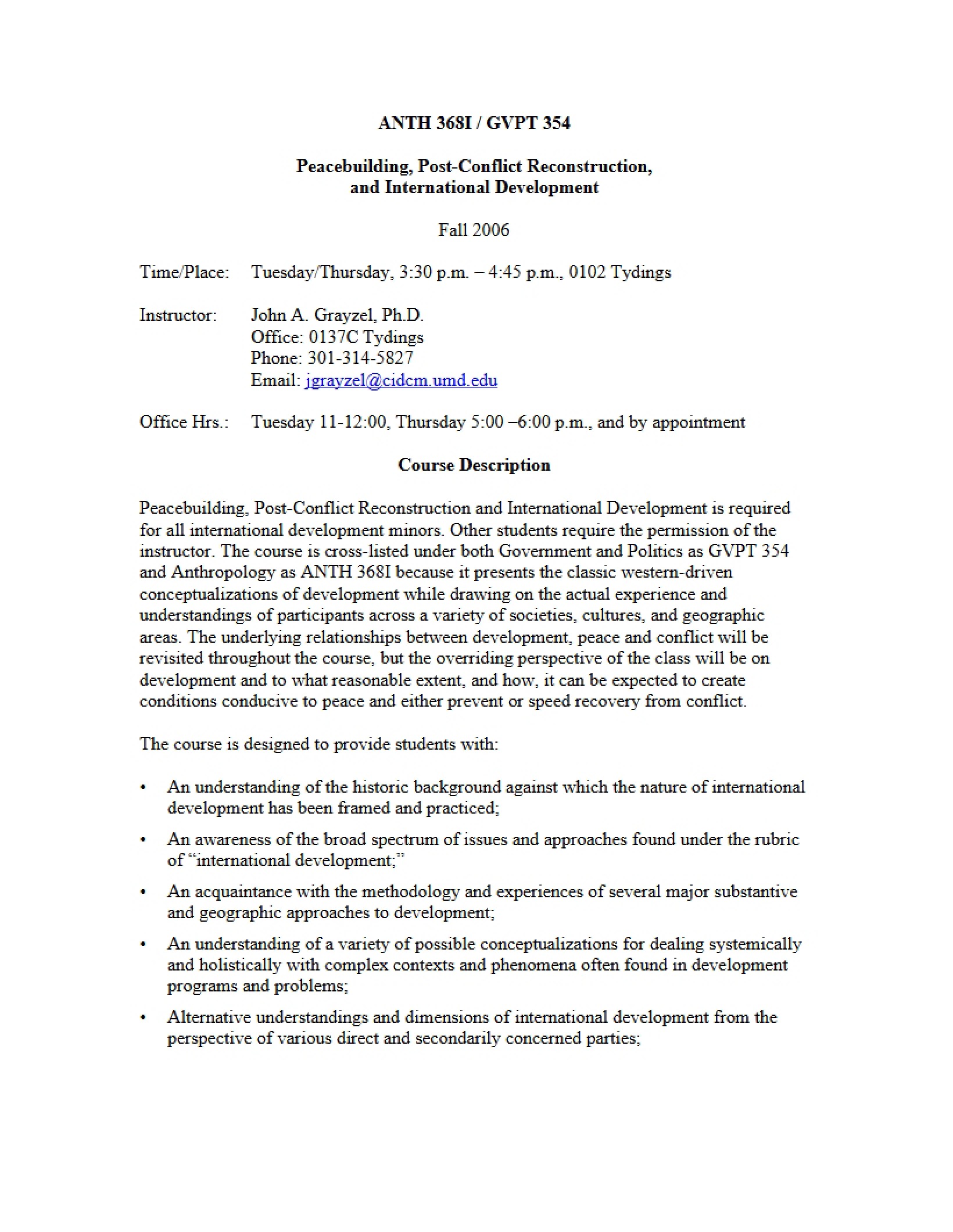 Peacebuilding Course Syllabus