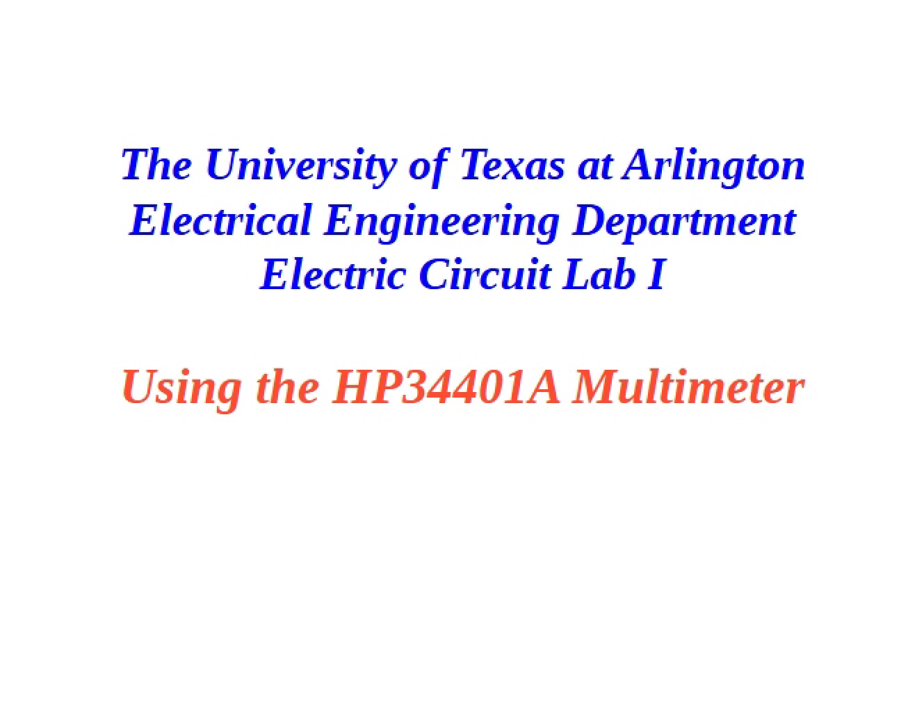 Lab I Electric Circuits