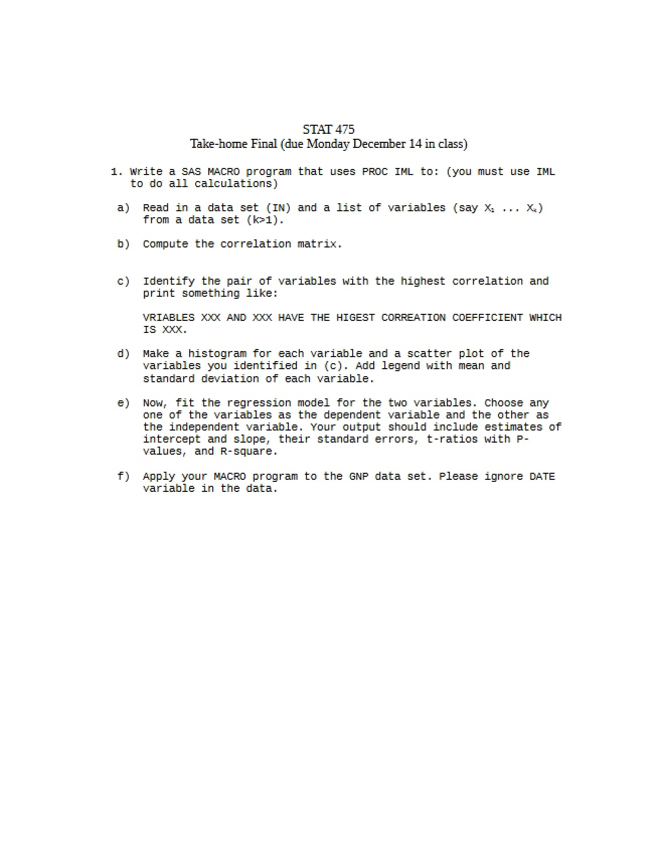 Final Exam Take Home 2009