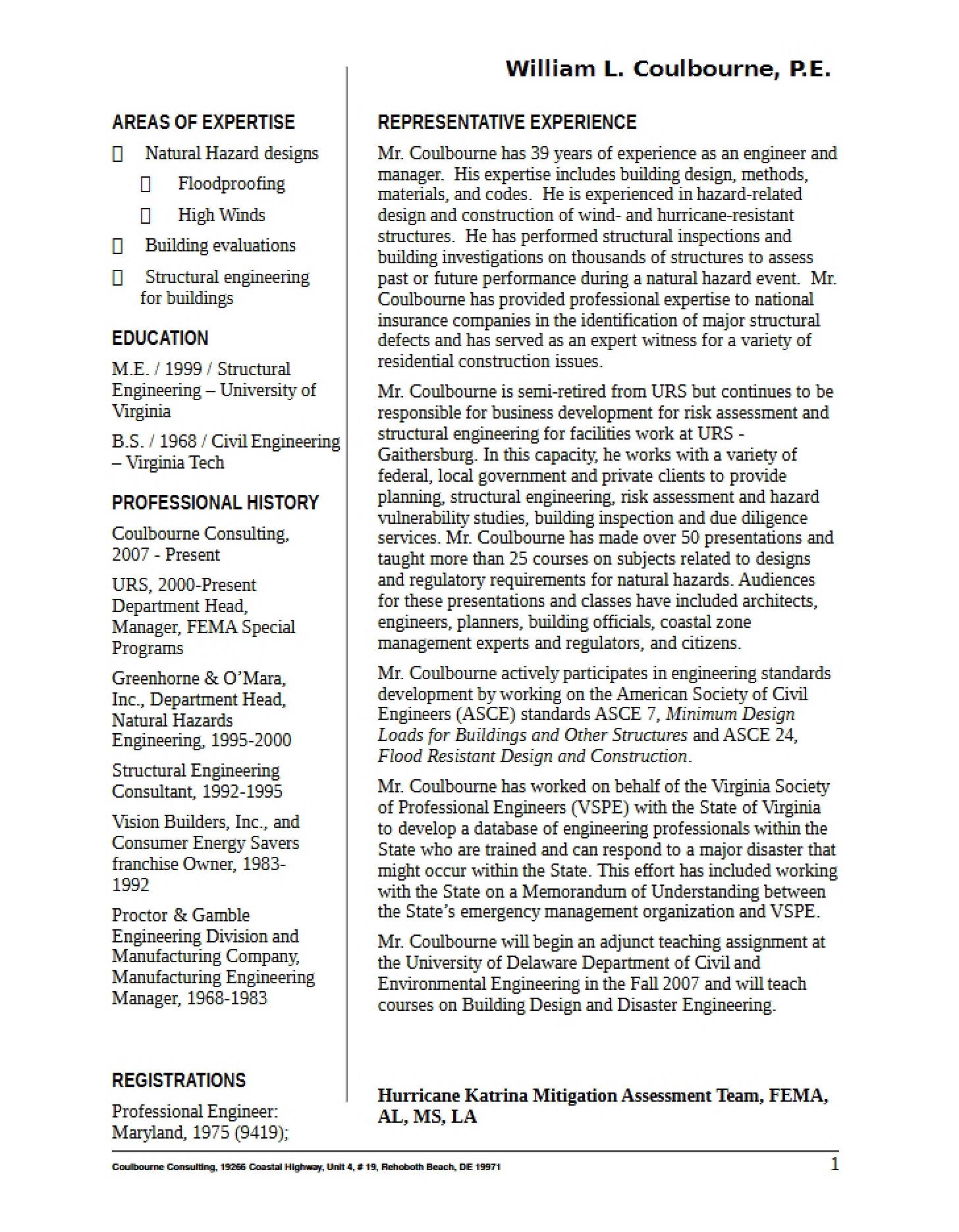 Resume for Coulbourne Consulting