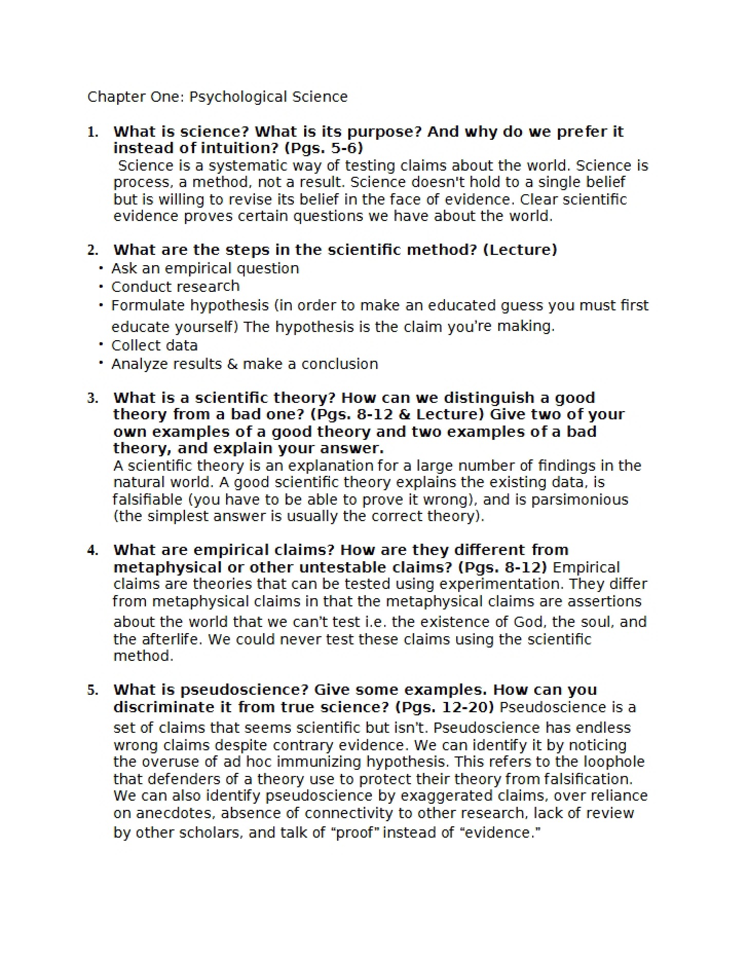 Science of Psychology (Chapter 1)