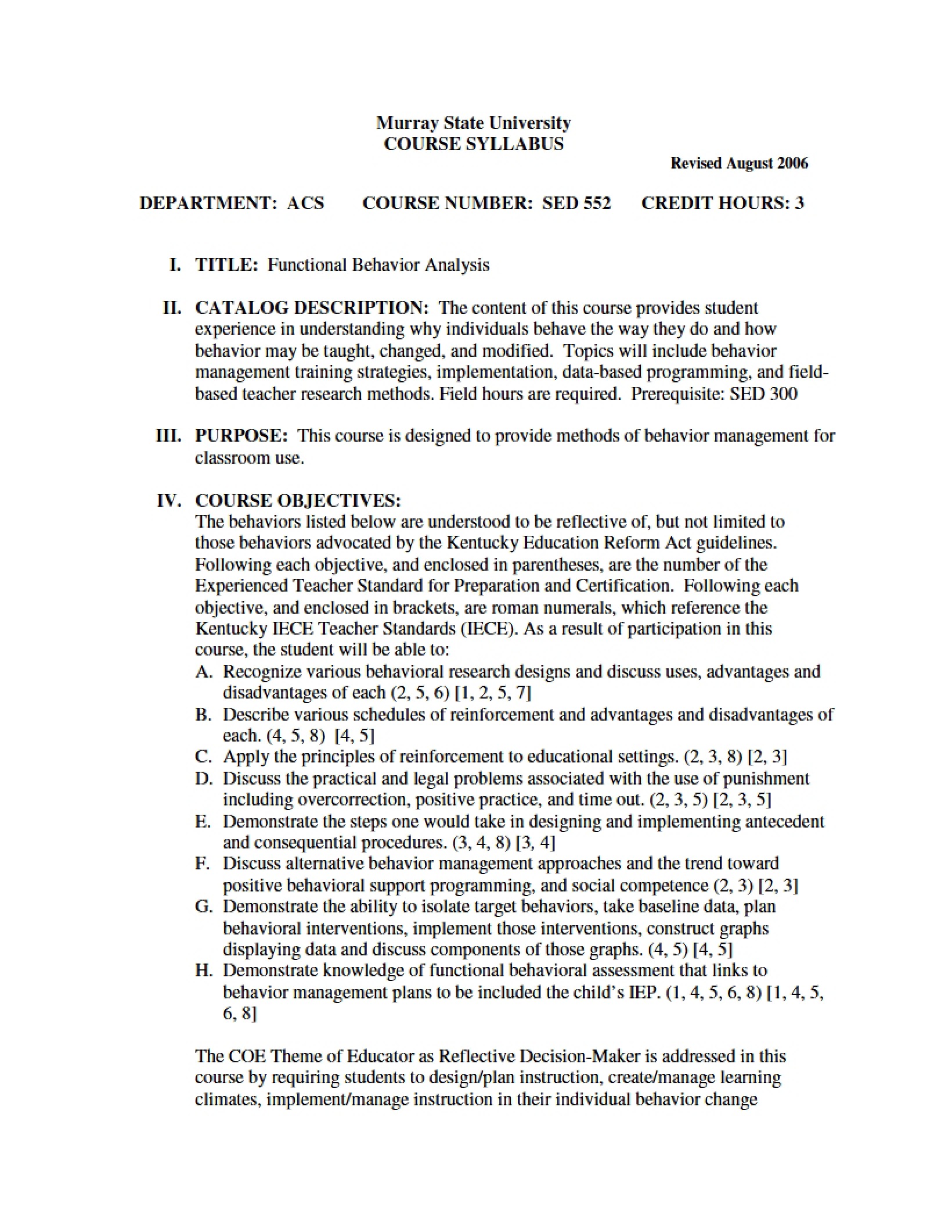 Syllabus - Functional Behavior Analysis