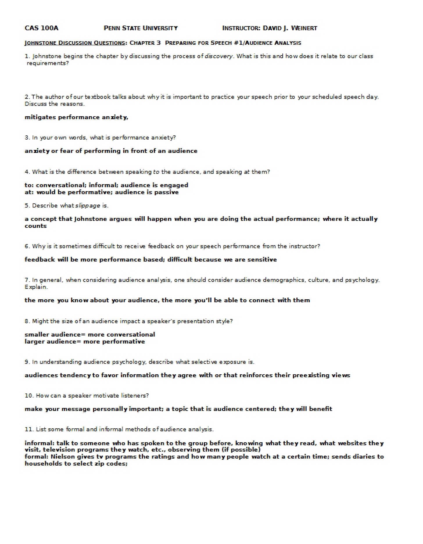 Audience Analysis for Speech 1 Chapter 3