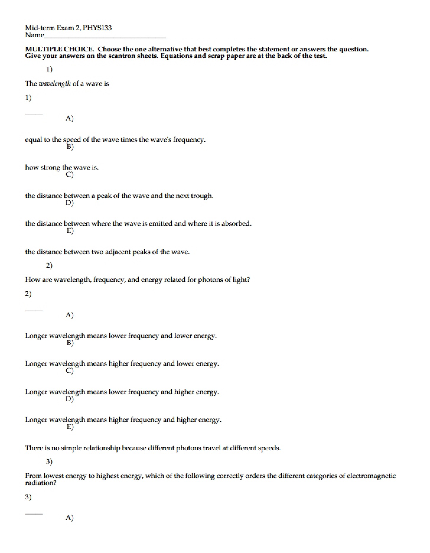 Mid-term 2 Examination