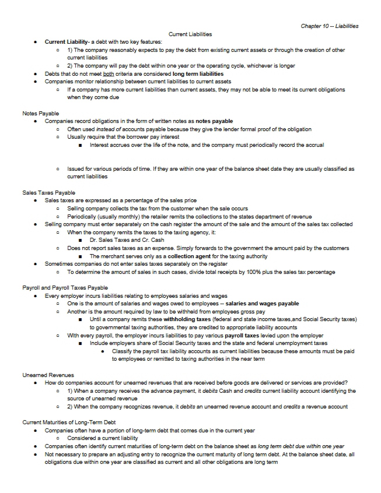 Liabilities (Chapter 10)