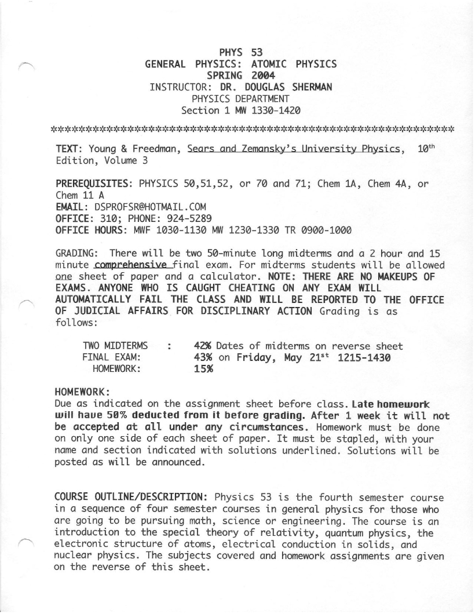 Atomic Physics Syllabus