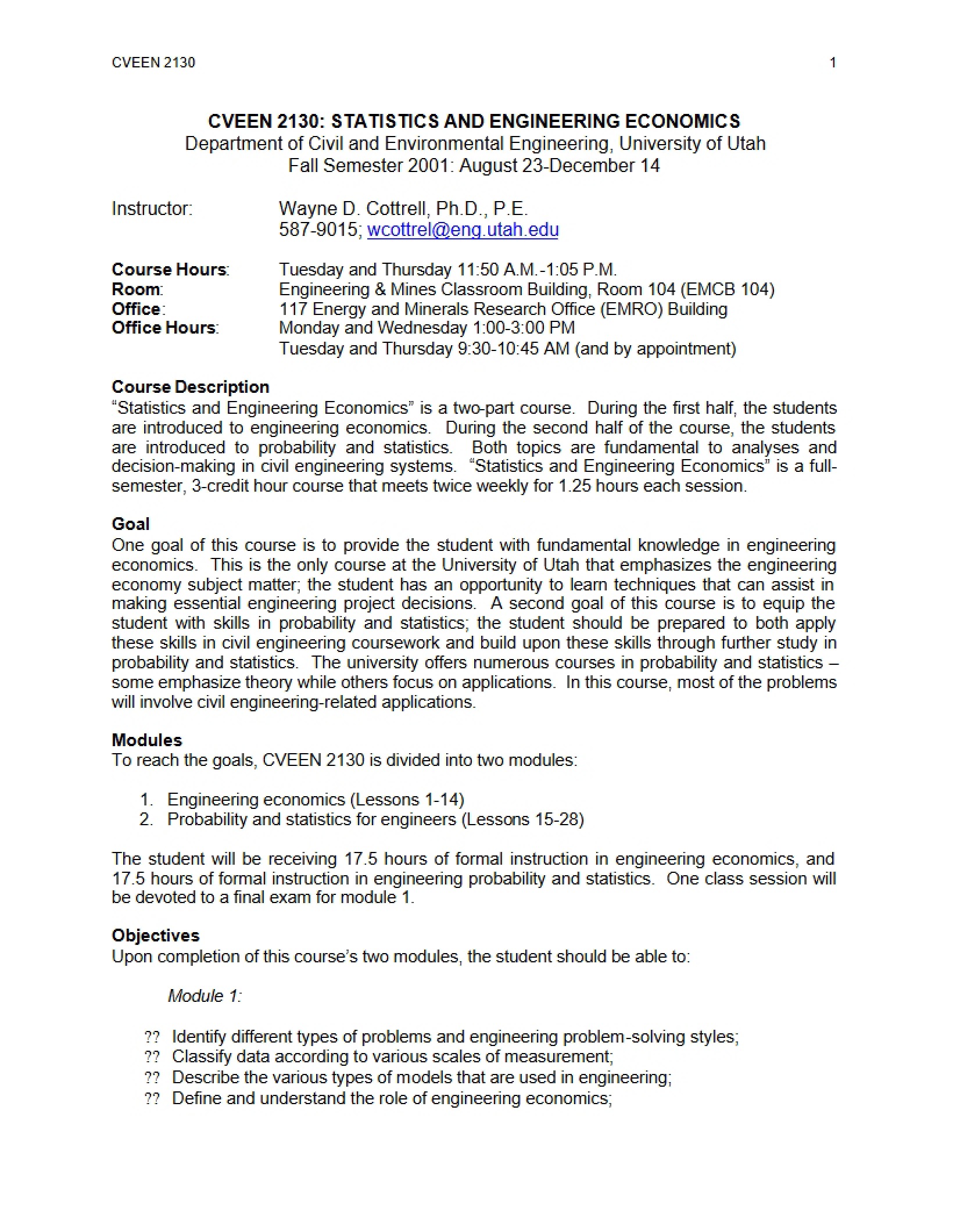 Statistics and Economics Syllabus