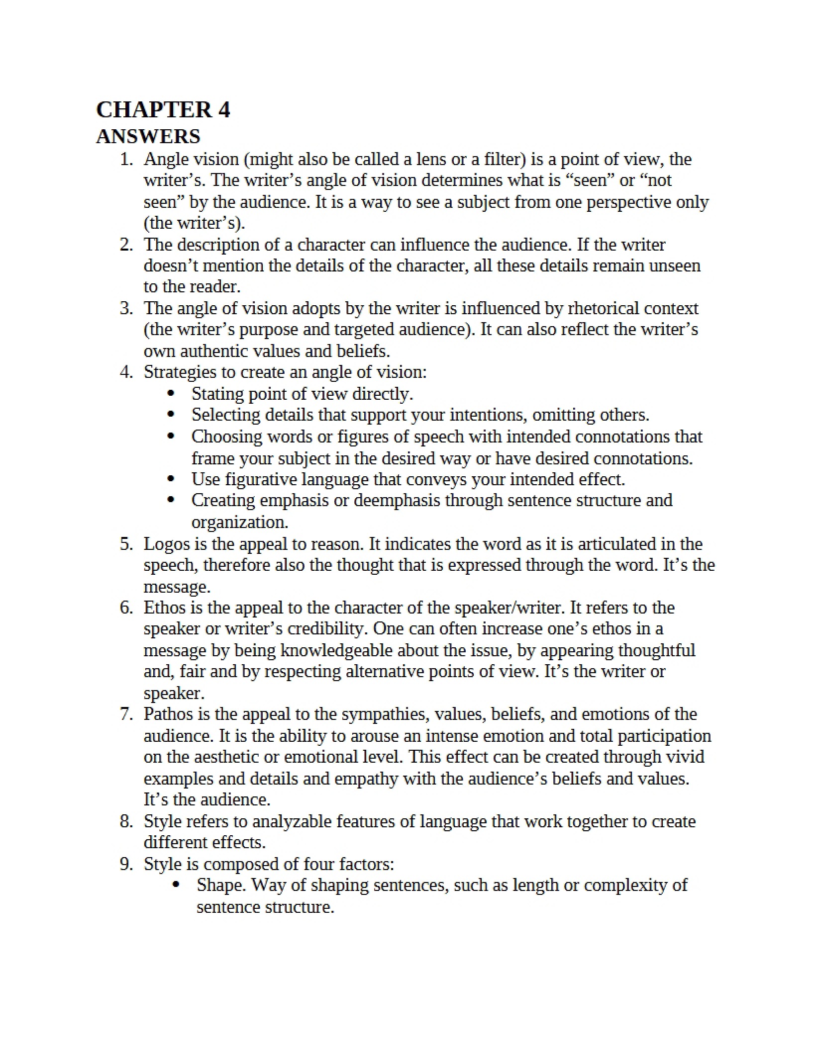 Solutions to Chapter Four