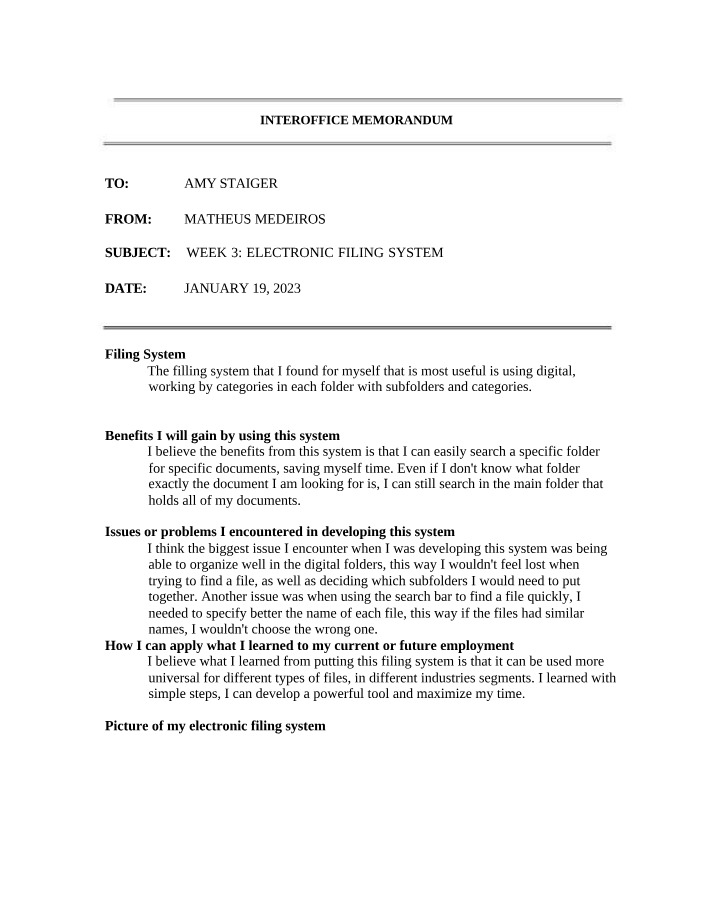 Electronic Filing System - Week 3