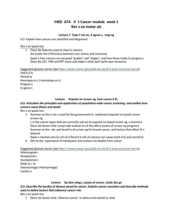 Cancer - Classification, Screening, and Causes (2021)