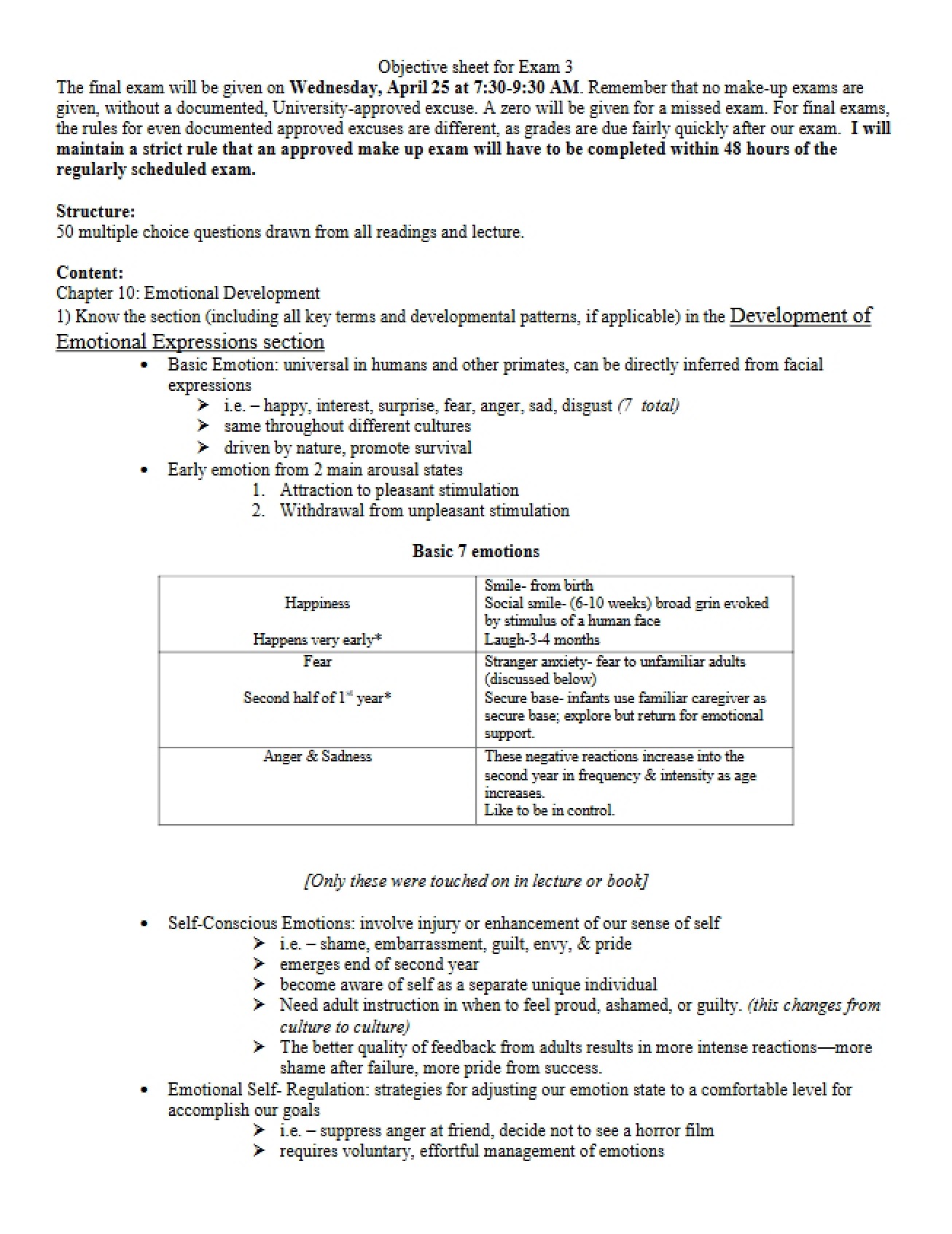 Sheet of Objectives for the Third Exam, Part One