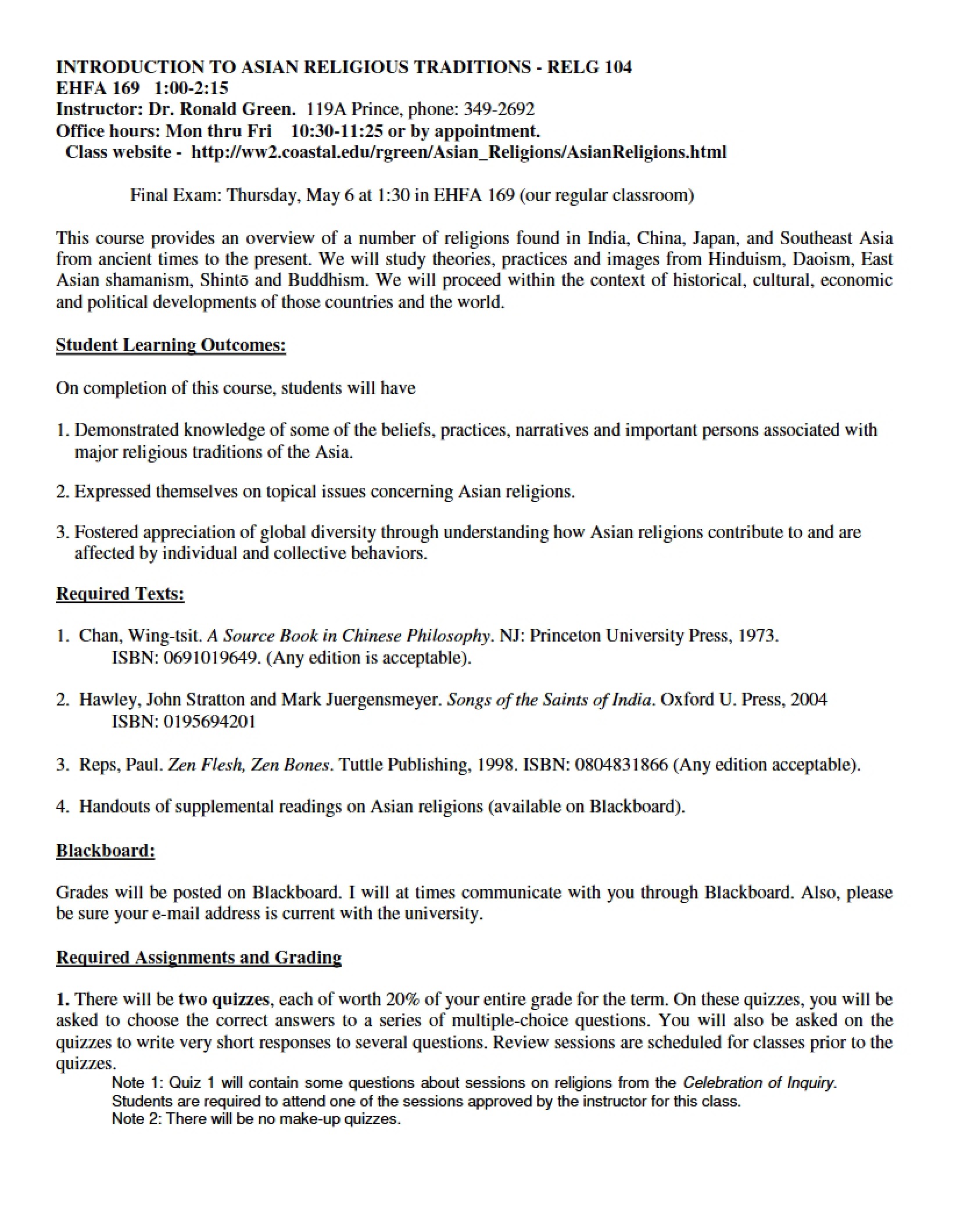 Asian Religious Traditions Syllabus