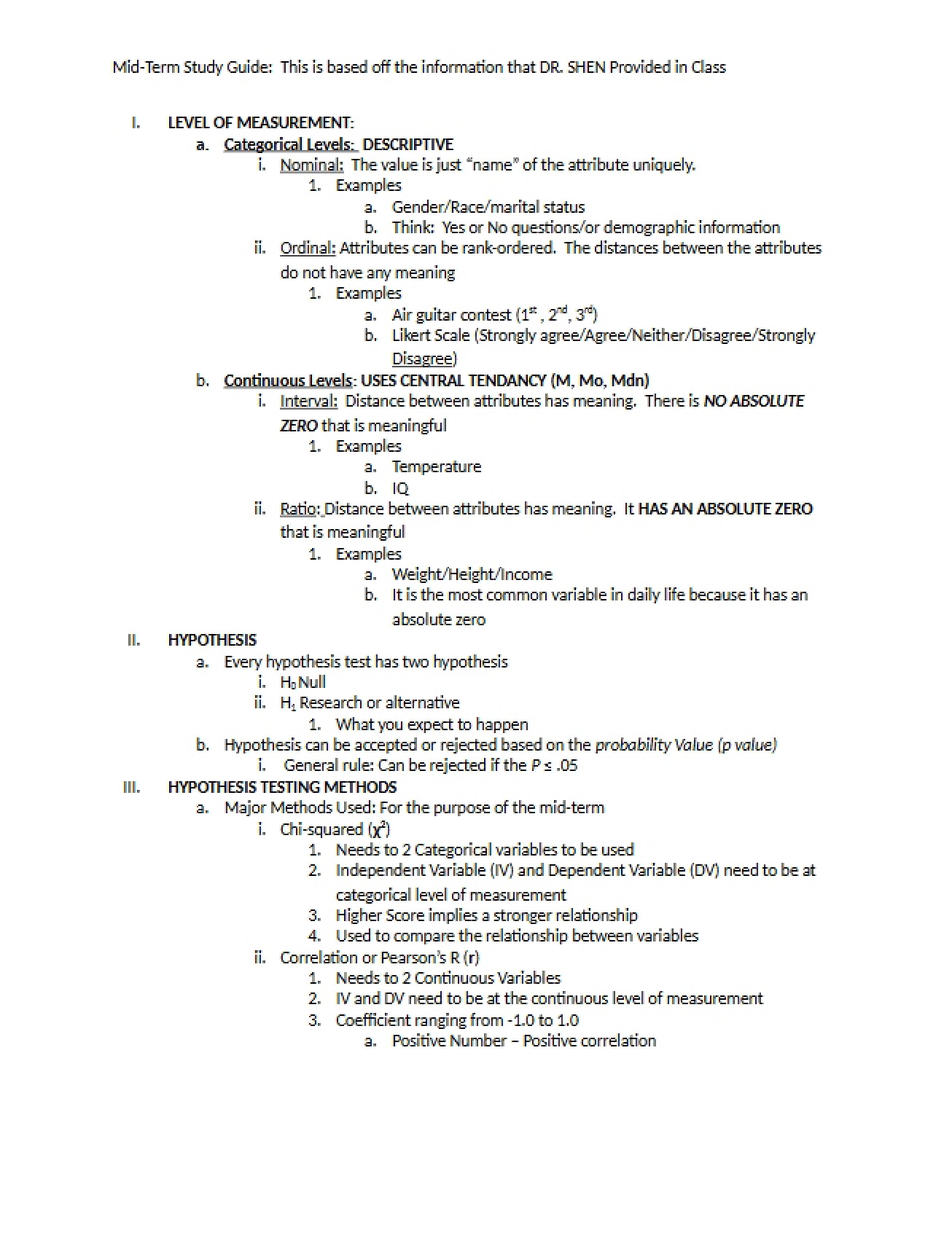 Study Guide for Midterm Examination