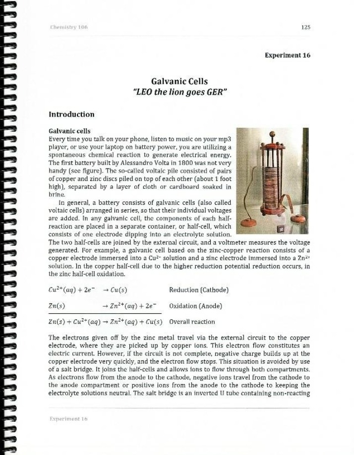 Questions and Notes for Galvanic Cells Experiment