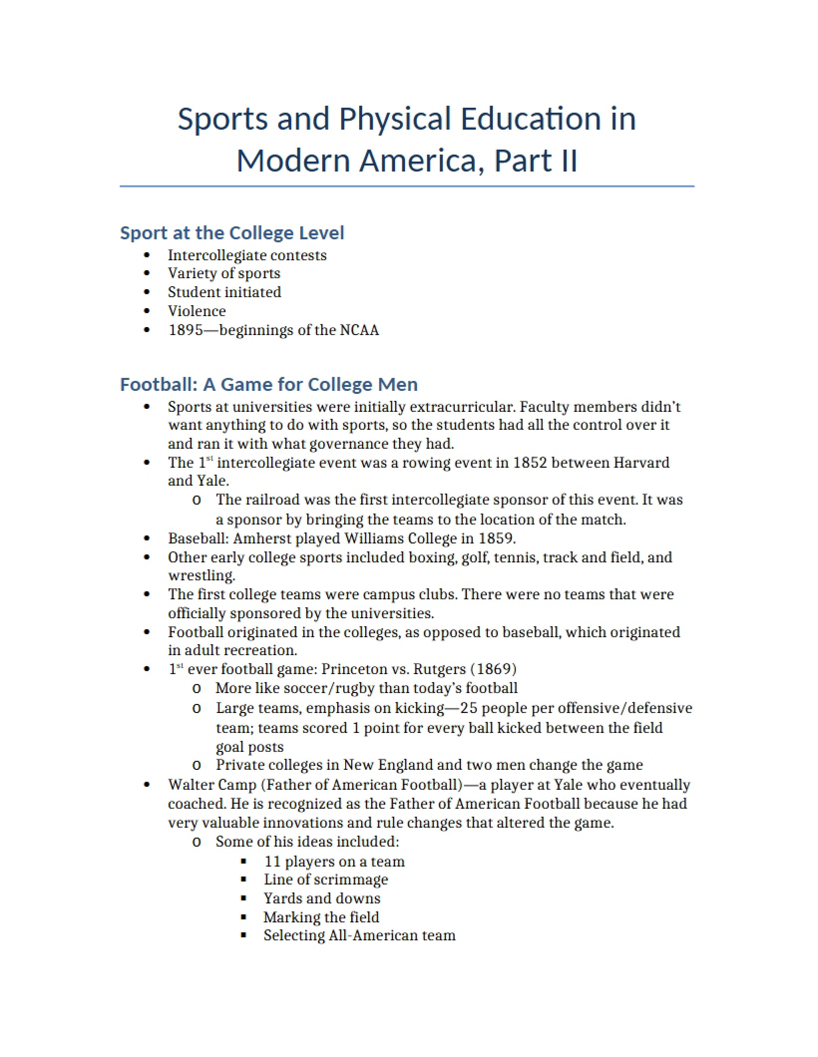 Modern American Sport & PE Part II