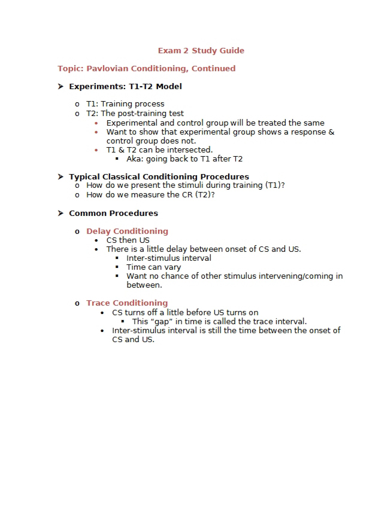 Study Guide for the Second Conditioning and Learning Exam