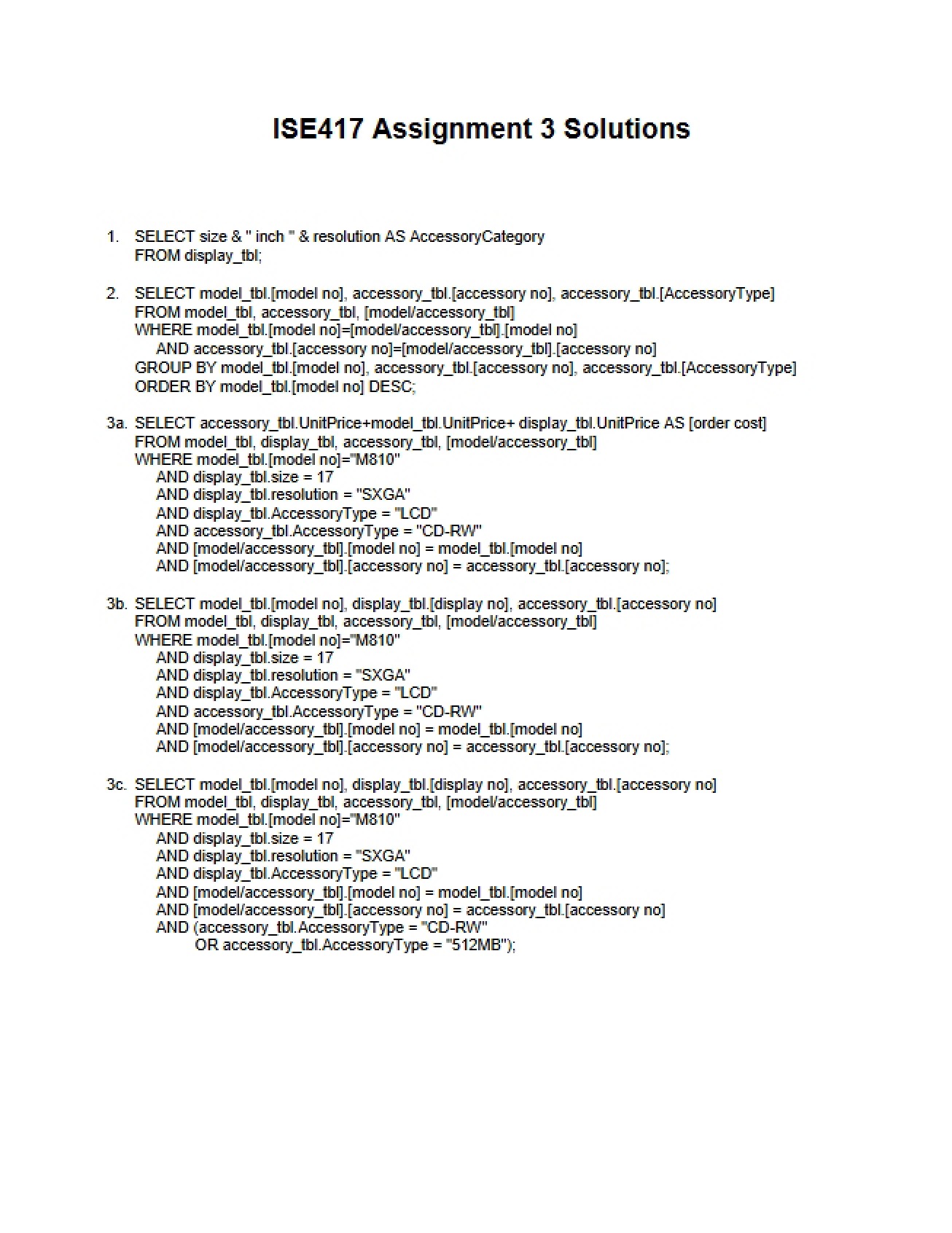 Solutions for Assignment Three