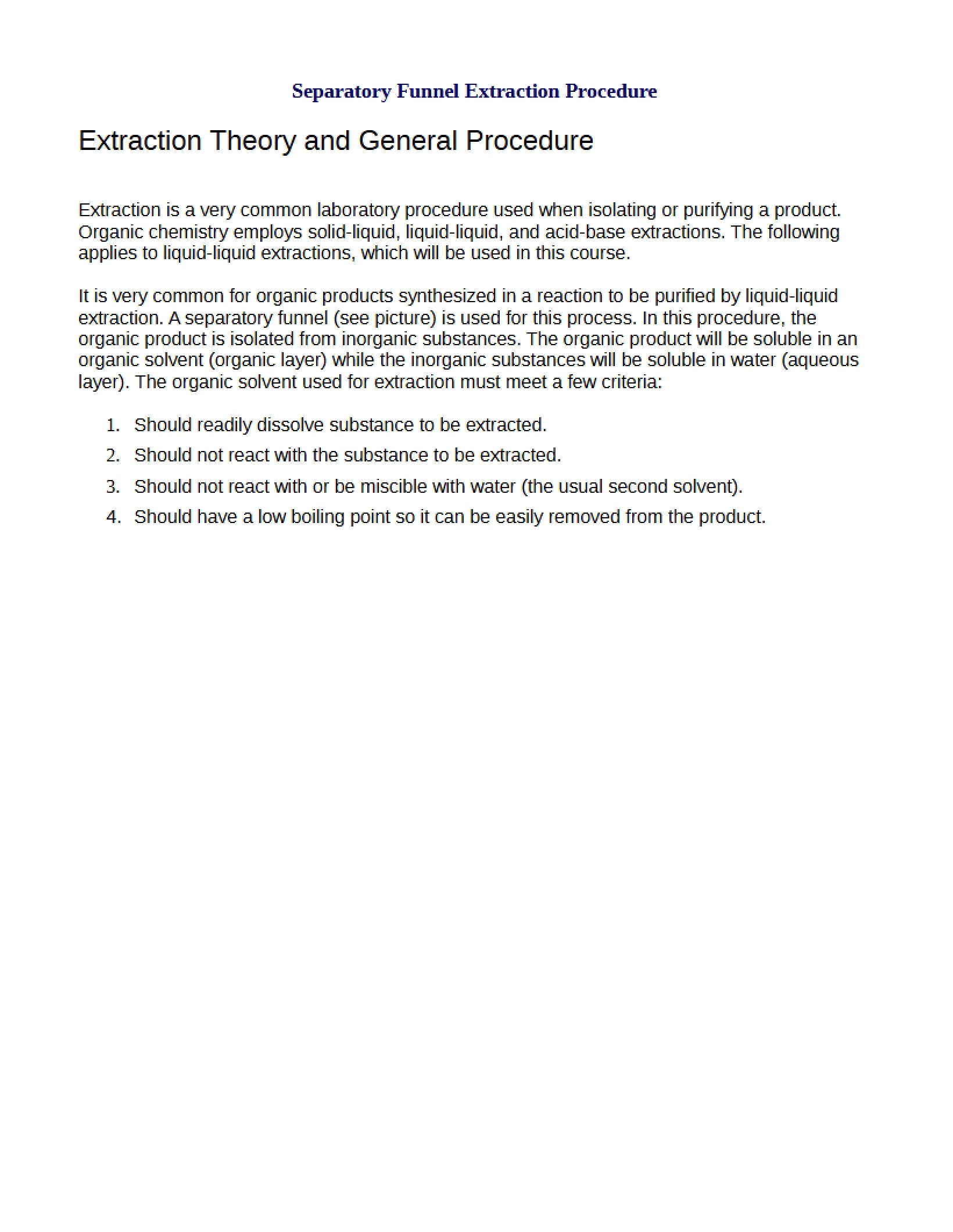 Procedure for Extraction via Separatory Funnel