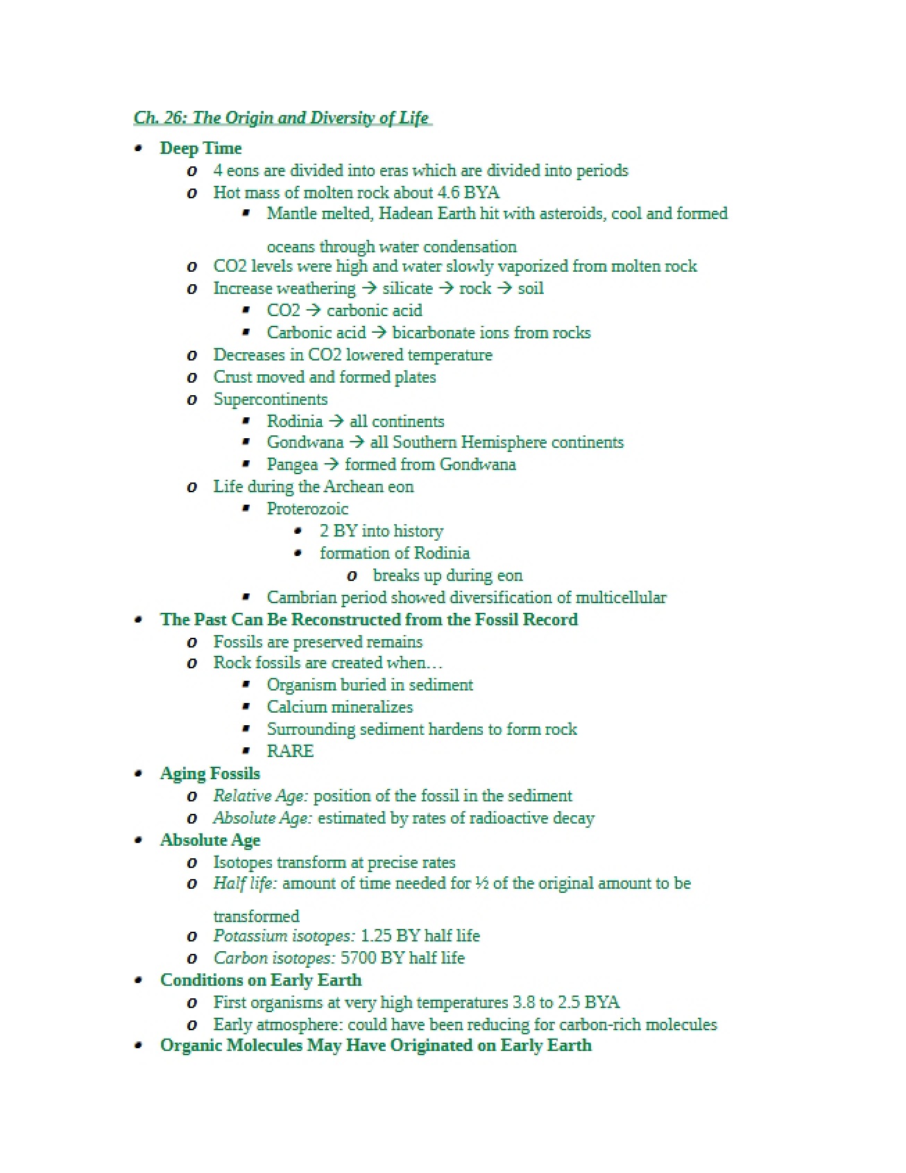 Life's Origin and Diversification (Chapter 26)
