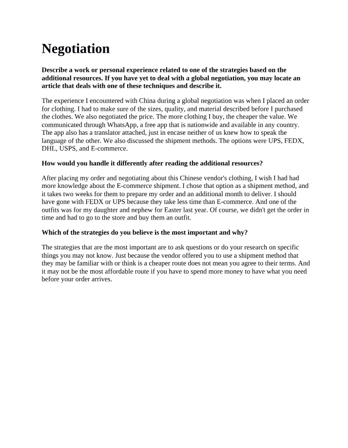 Global Negotiations - Effective Strategies and Lessons Learned