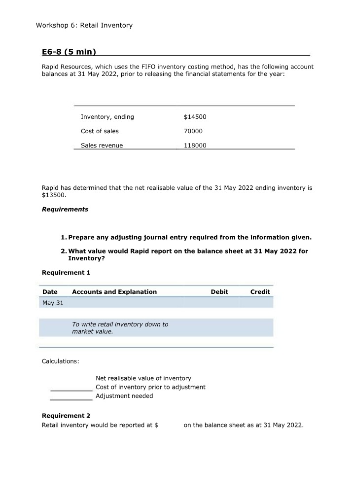 Workshop 6 Retail Inventory Notes