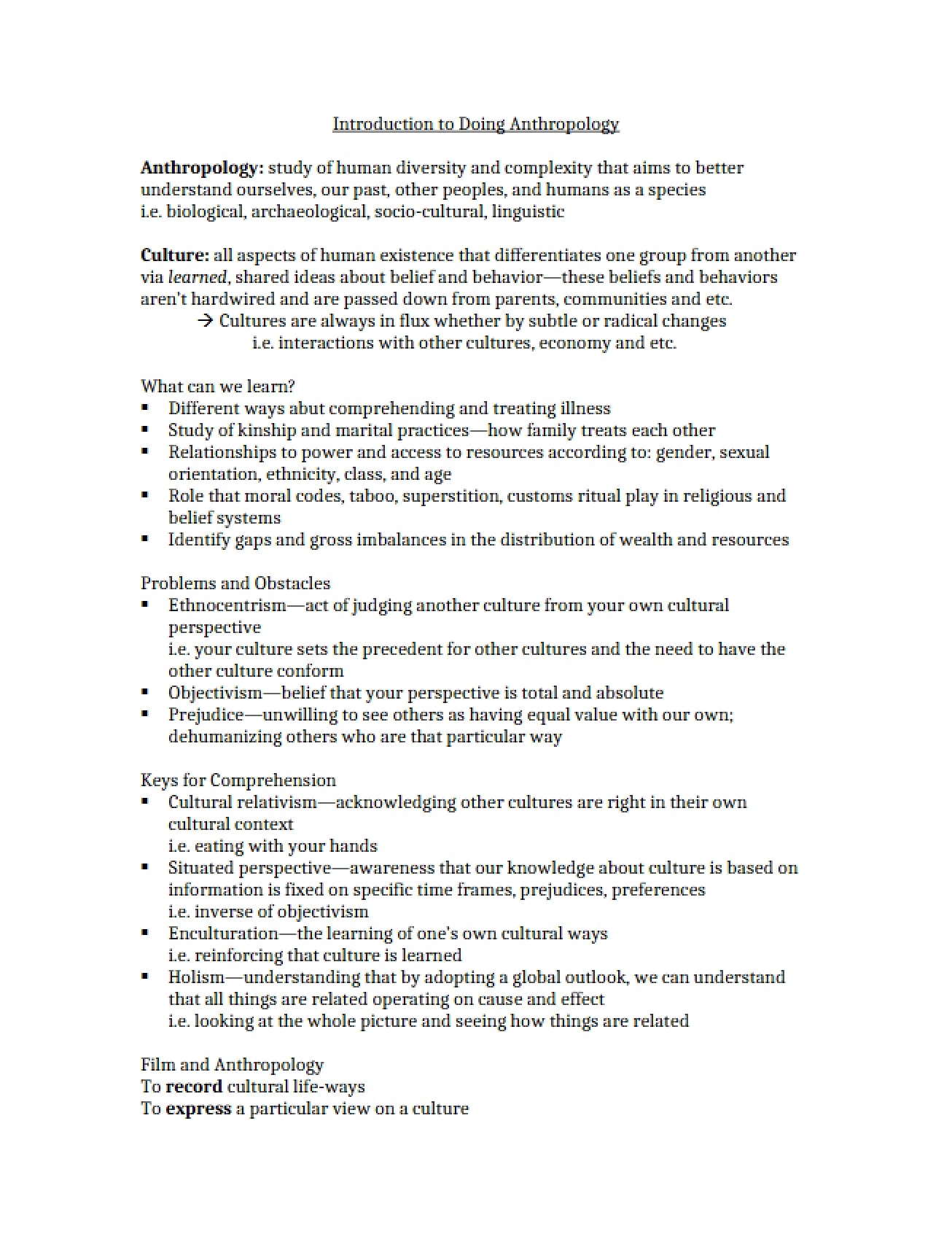 Intro to Anthropological Fieldwork