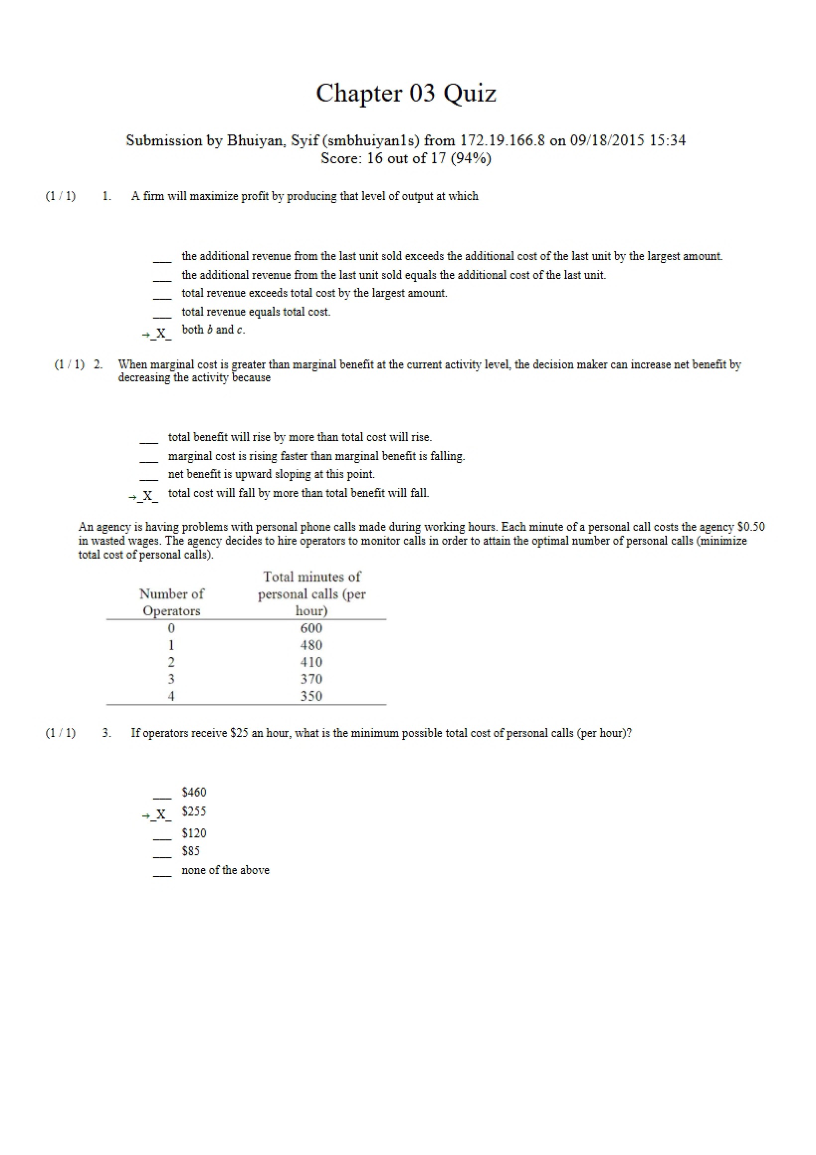 Quiz Chapter Three