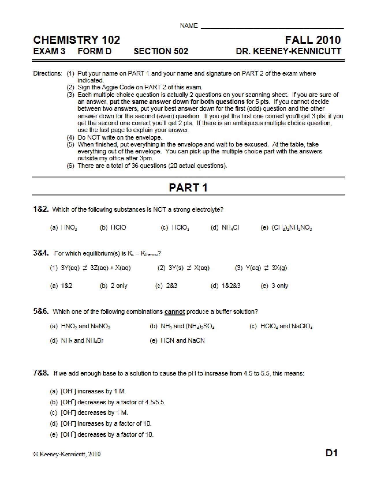 Third Exam, Version D from Fall 2010